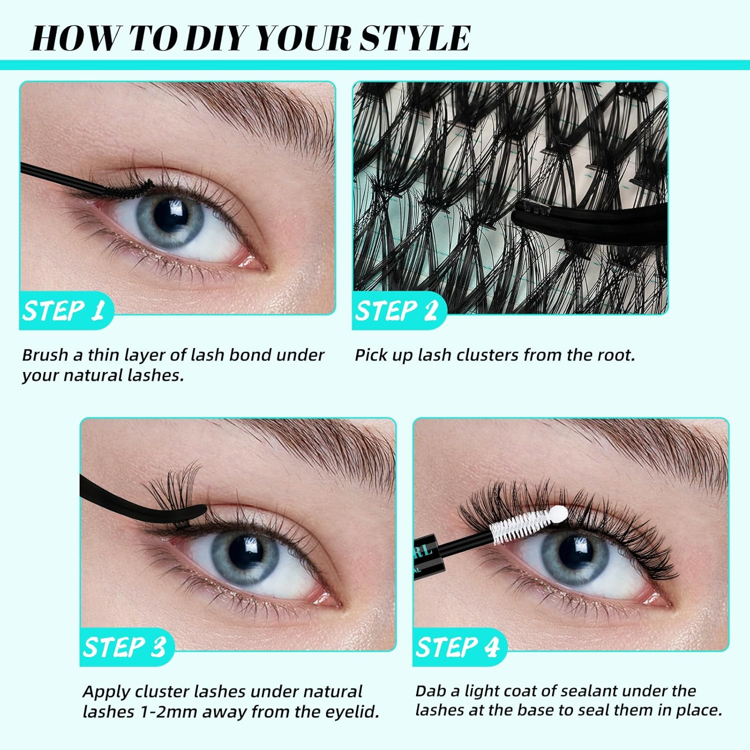 Lash Extension Kit 320Pcs,Diy Individual Lashes Clusters Kit,Lash Bond and Seal, Remover for Eyelashes Extensions, Applicator Tool for False Eyelash Cluster at Home(3040D,D-Mix9-16Mm) image number 4