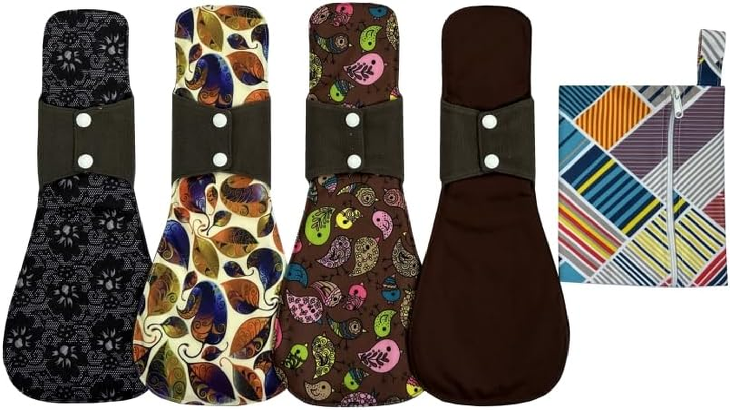 5Pcs Set 1Pcs Mini Wet Bag + 4 Pieces 14 Inch Overnight Charcoal Bamboo Mama Cloth/Menstrual Pads/Reusable Sanitary Pads (Flamingo)
