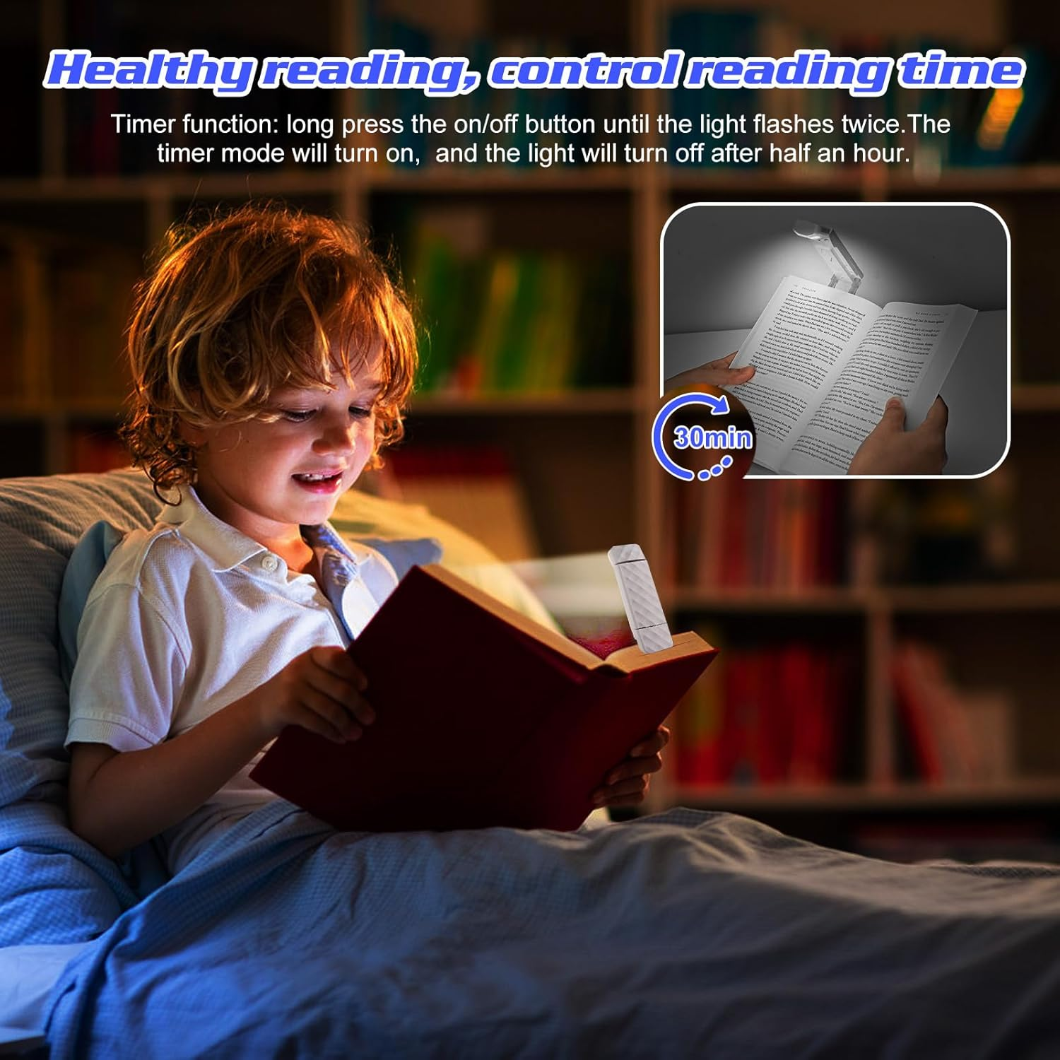 Aiqinu Reading Clip Lamp, White, LED Book Clamp Light, 3 Colour Temperatures, 5 Brightness Levels, USB Rechargeable, Plastic Material image number 4
