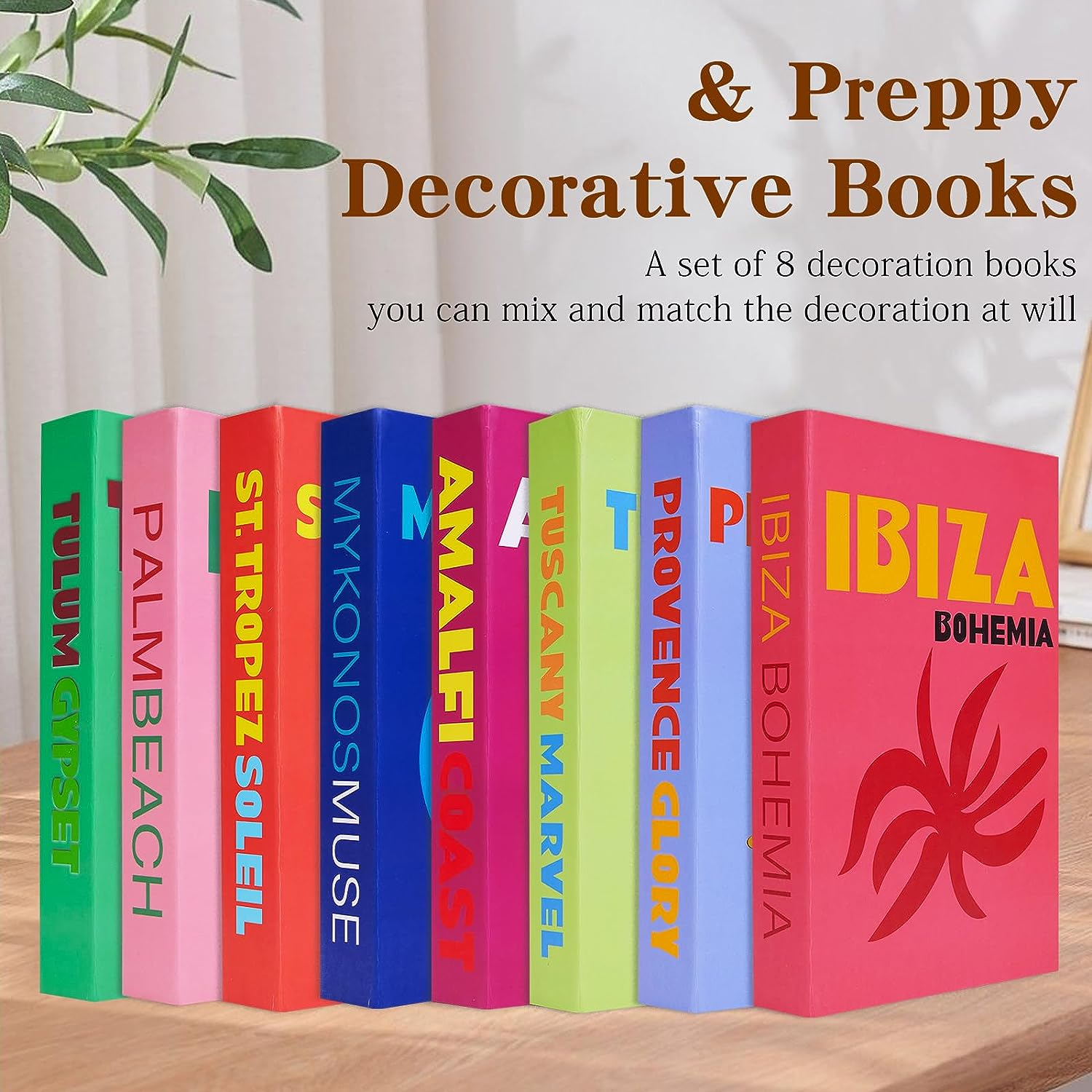 PHUSBLAY Fashion Inspired Decorative 8 Faux Books Set for Coffee Table/Shelves with No Pages - Lightweight Stylish Aesthetic Book Display Stack for Minimalist Office/Home Decor - Set of 8 image number 1