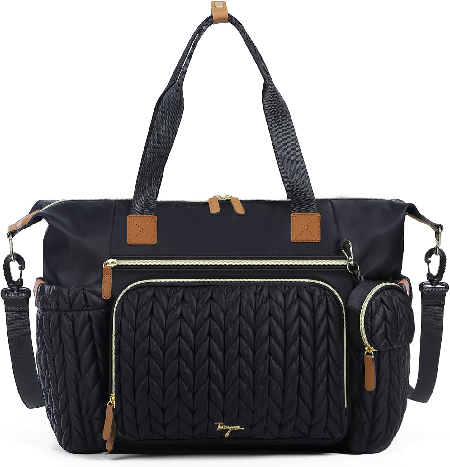 Diaper Tote Bag, Multifunctional Travel Diaper Bag Tote Nappying Tote Bags with Changing Pad and Pacifier Case for Mom, Black image number 5