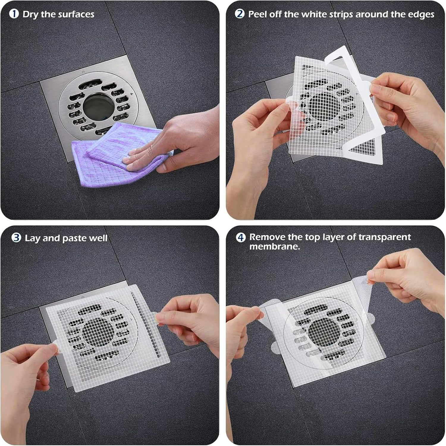 30 Pack Disposable Shower Drain Hair Trap, 12.7Cm Dual Ear Mesh Waterproof Adhesive Stickers for Shower Drain Bathroom Tub Tray Sink Laundry Floor Drain Balcony Filter, Square