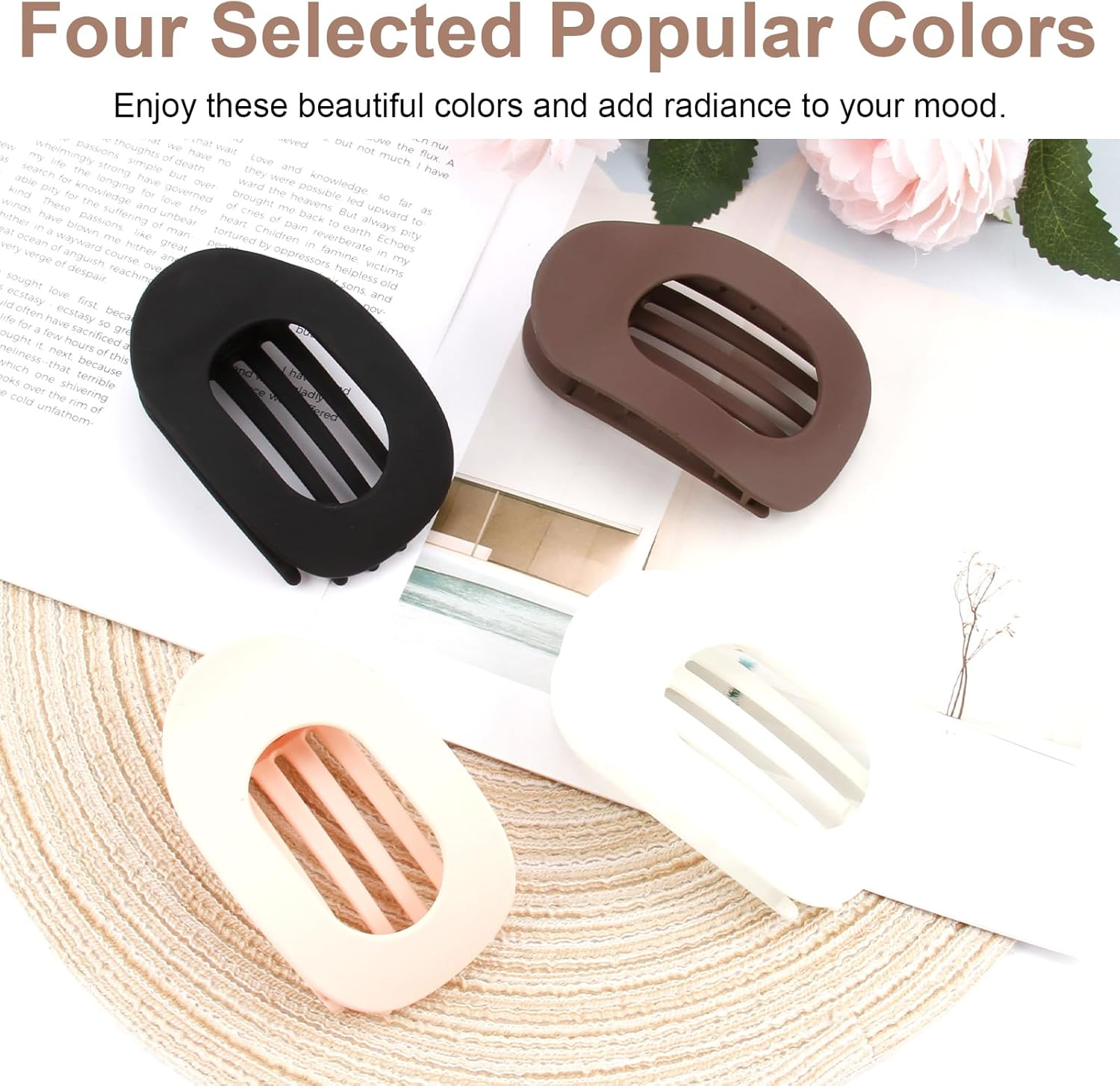 Pack of 4 Flat Hair Clips for Women, Simple Elegant Duckbill Hair Clip, Matte Large Hair Clip, Curved Design, Flat Secure Hold Inner Teeth, Hair Claws for Thin and Thick Hair image number 1