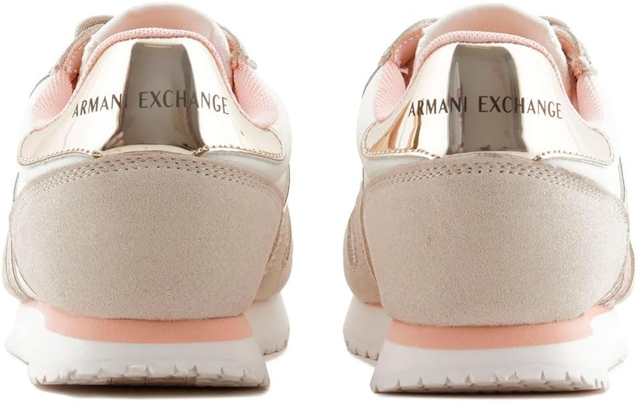 Armani Exchange Women'S Glossy Black Logo, Microfibre Suede Inserts Trainers, Black image number 2