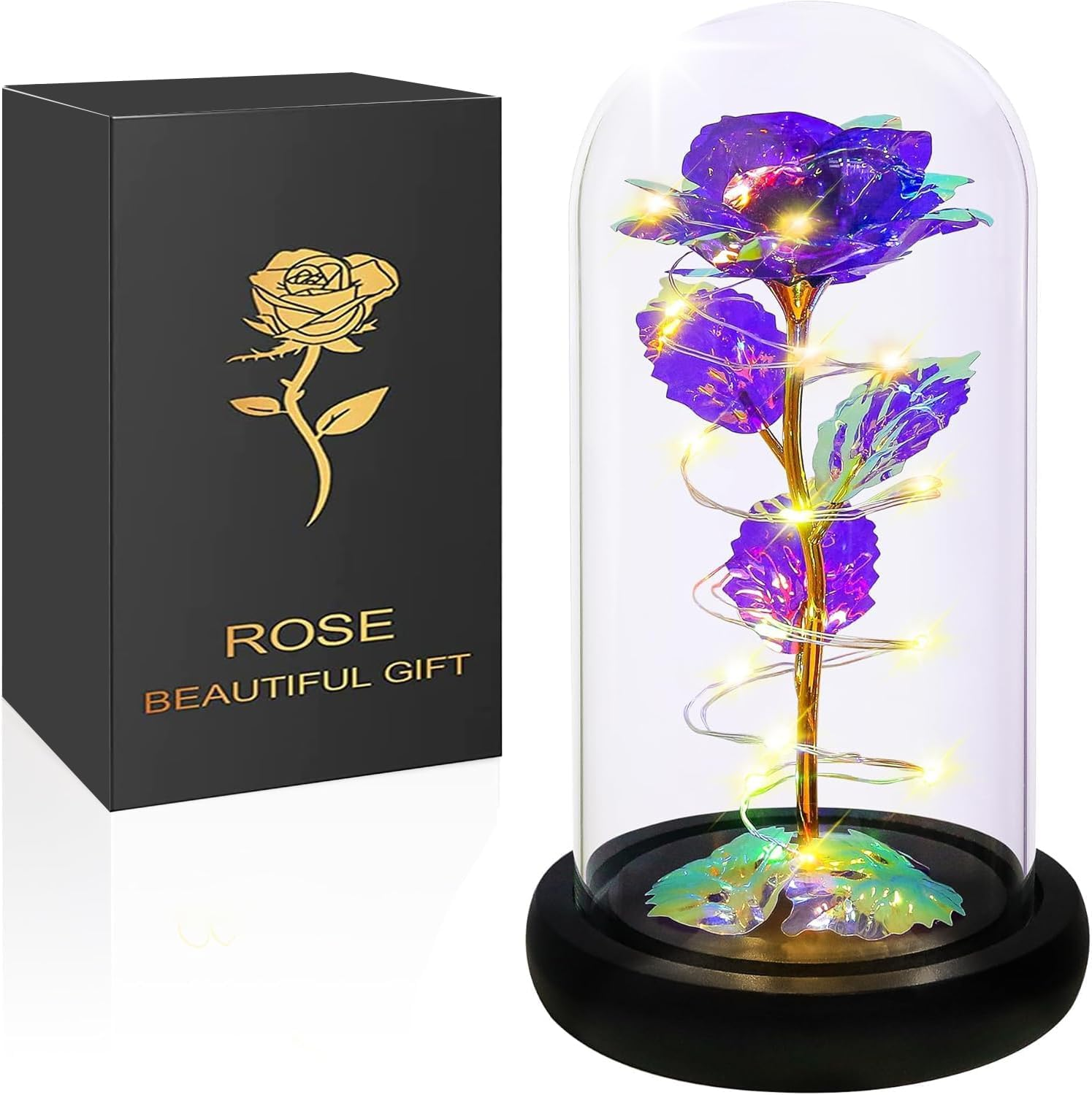 Gifts for Women, Mothers Day Flowers Gifts for Mom from Daughter Son, Valentines, Colorful Rainbow Light up Rose in a Glass Dome Mom Birthday Presents for Her Wife Grandma (Colourful)