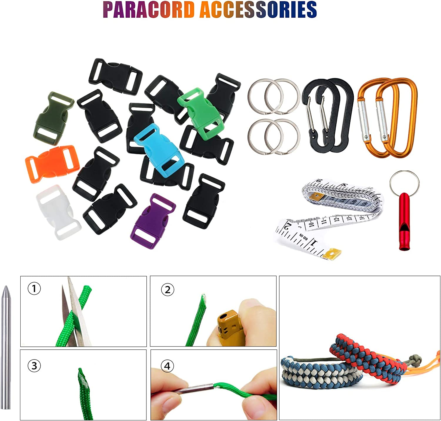 WEREWOLVES Paracord 550 Combo Crafting Kits - Survival Paracord Bracelet Rope Kits - Tent Rope Parachute Cord with Soft Tape Measure, Buckles, and Key Rings - Great Gift (STARRY SKY - 20Ft/Each Color) image number 5