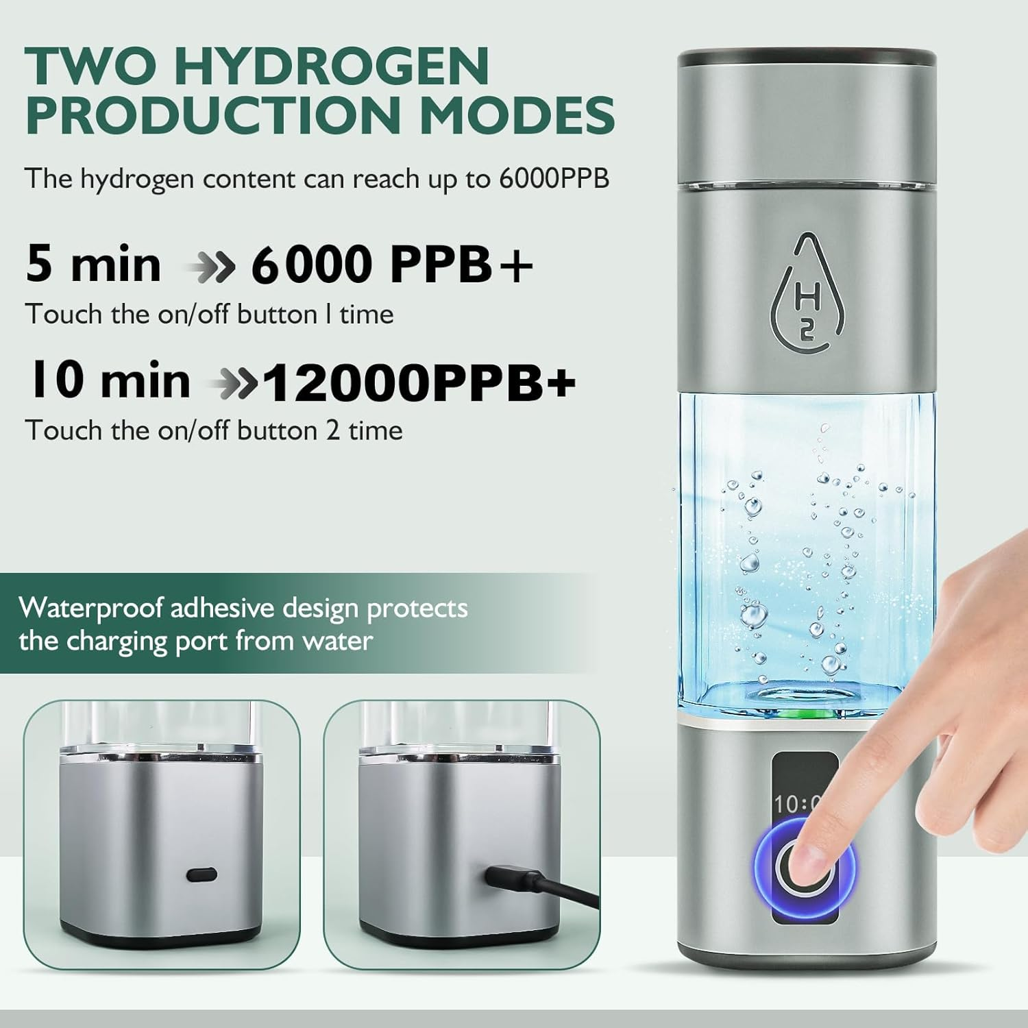 Hydrogen Water Bottle,Portable Hydrogen Water Bottle Generator with SPE and PEM Technology,Sport Water Bottle,Smart Water Bottle,Office,Travel&Gifts (Generation III) image number 1