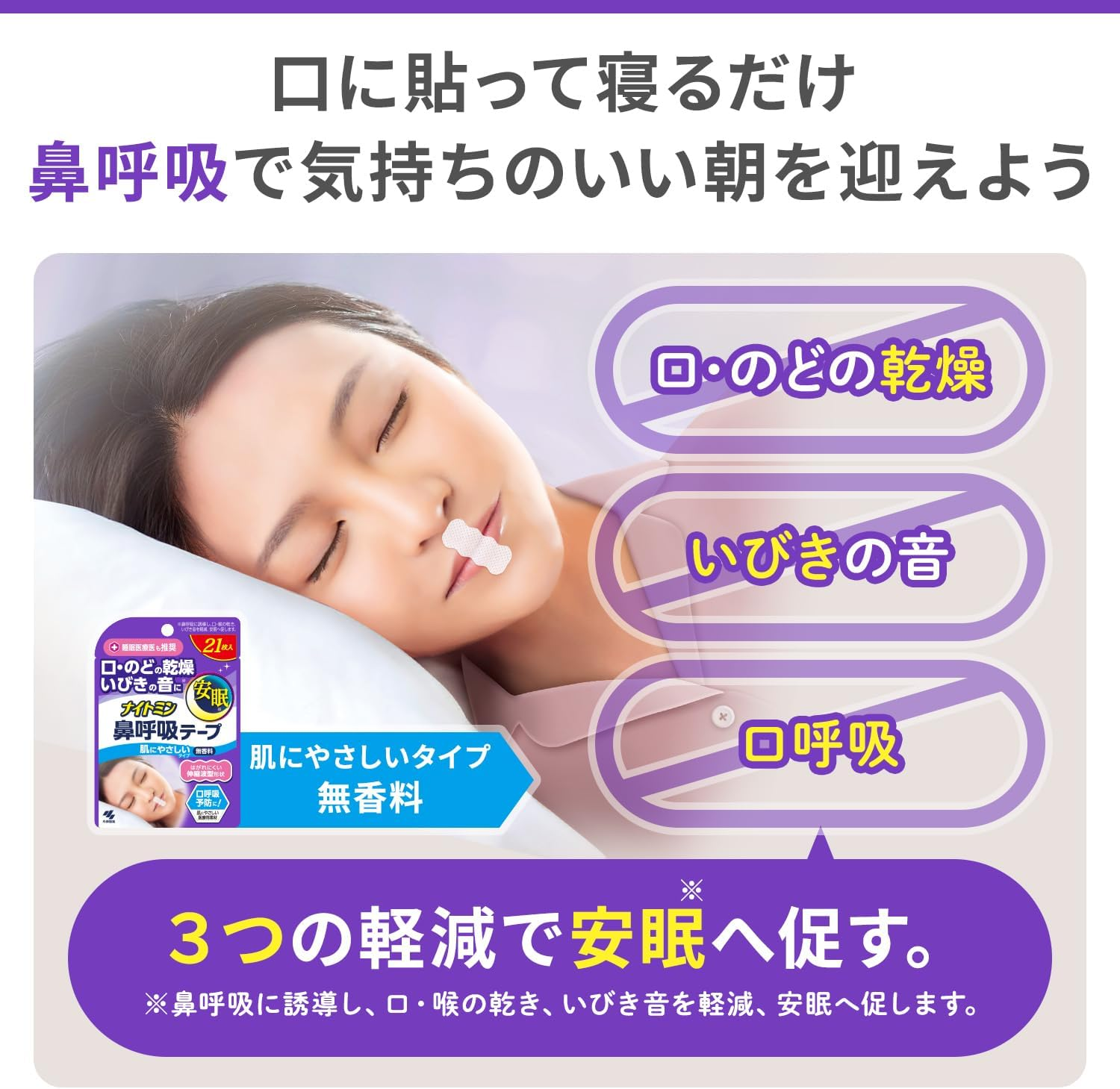 Nightmin Nasal Breathing Tape, Reduces Mouth, Throat, Snoring Sounds, Prevents Mouth Breathing, Skin Friendly, Unscented, Pack of 21 image number 6