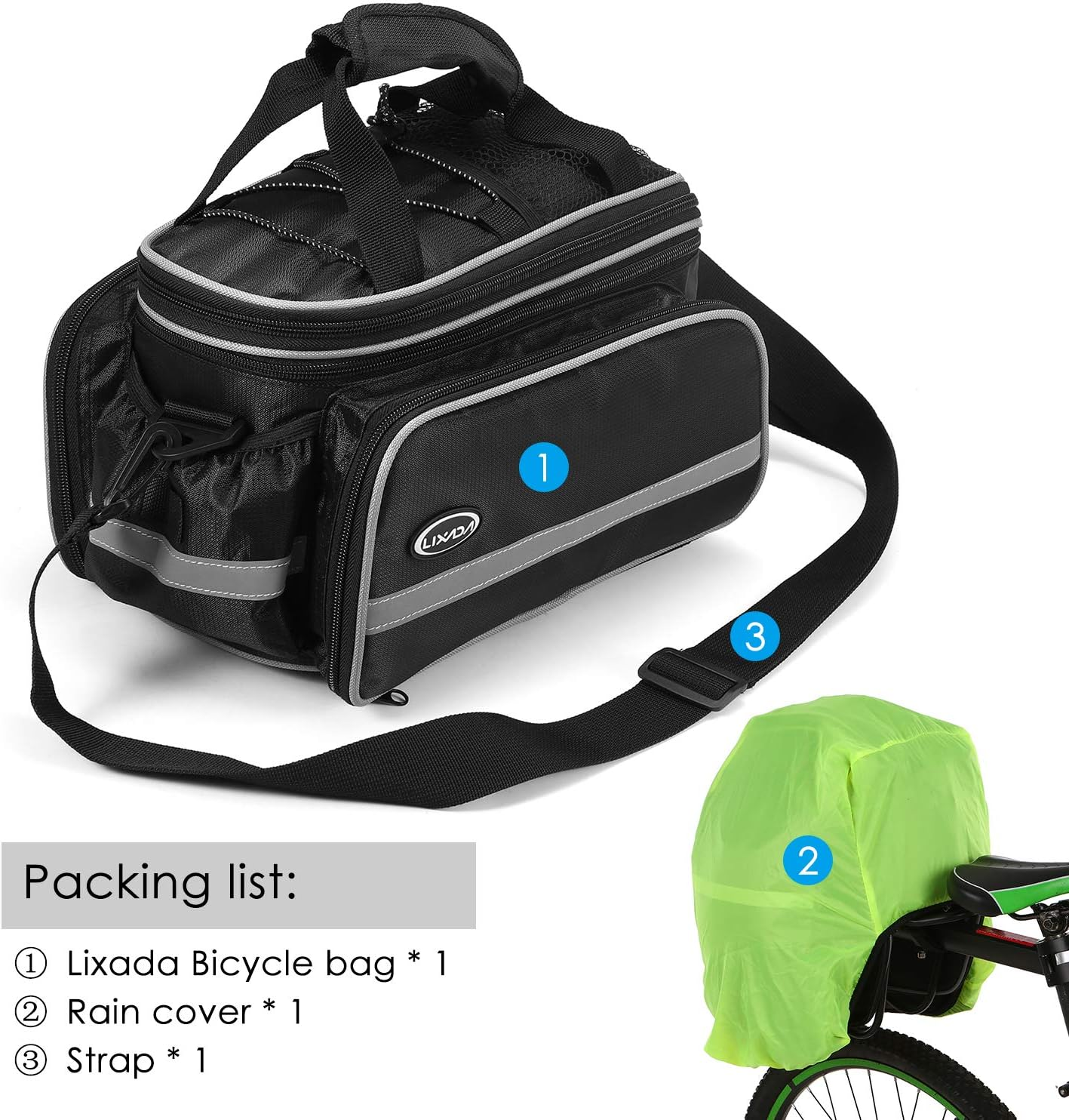 Mingzhe Waterproof Bicycle Rear Seat Bag Cycling Bike Trunk Bag Bike Pannier Bag Shoulder Bag with Rain Cover image number 2