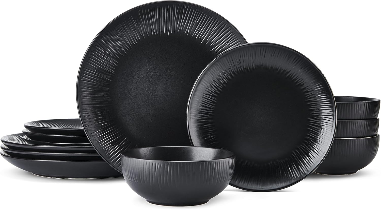 Mikasa Jardin Midnight Stoneware Dinner Set, Black (12 Pieces)