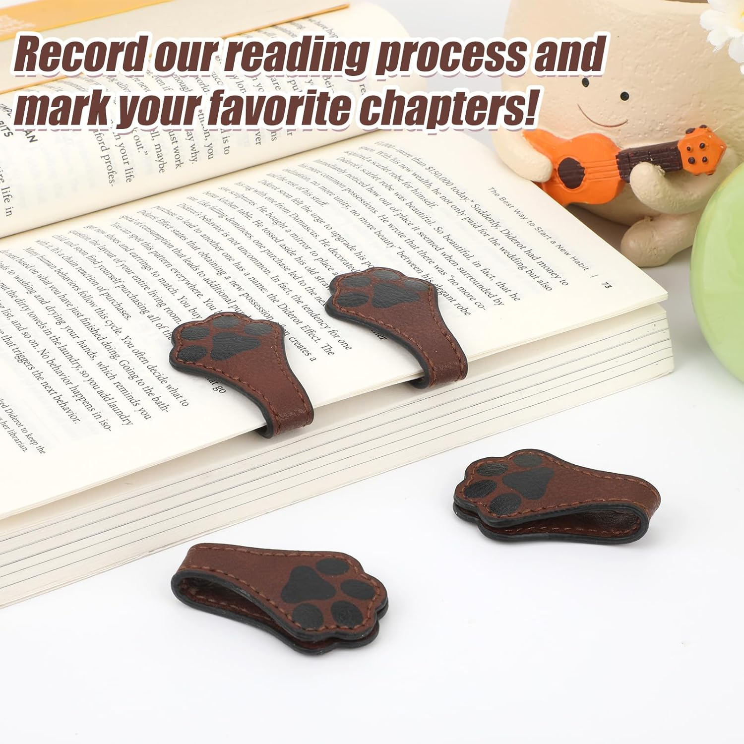 Gosknor 4Pcs Magnetic Leather Dog Paw Bookmarks, Brown, Leather, 3.94X1.18In image number 6