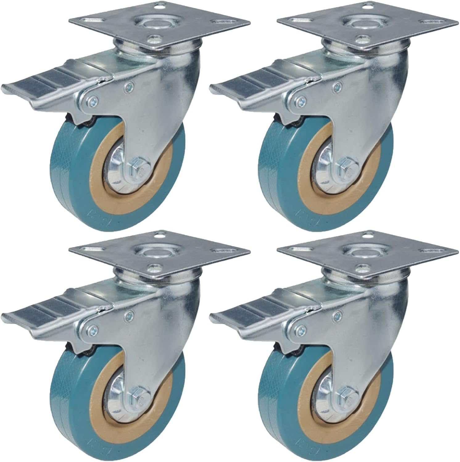 Acbbmns 4Pcs 3 Inch Caster Wheels with Brake, Heavy Duty Swivel Castors No Noise for Furniture Workbench Trolley - 2Inch 2Pcs With Brake  2Pcs Without Brake image number 4