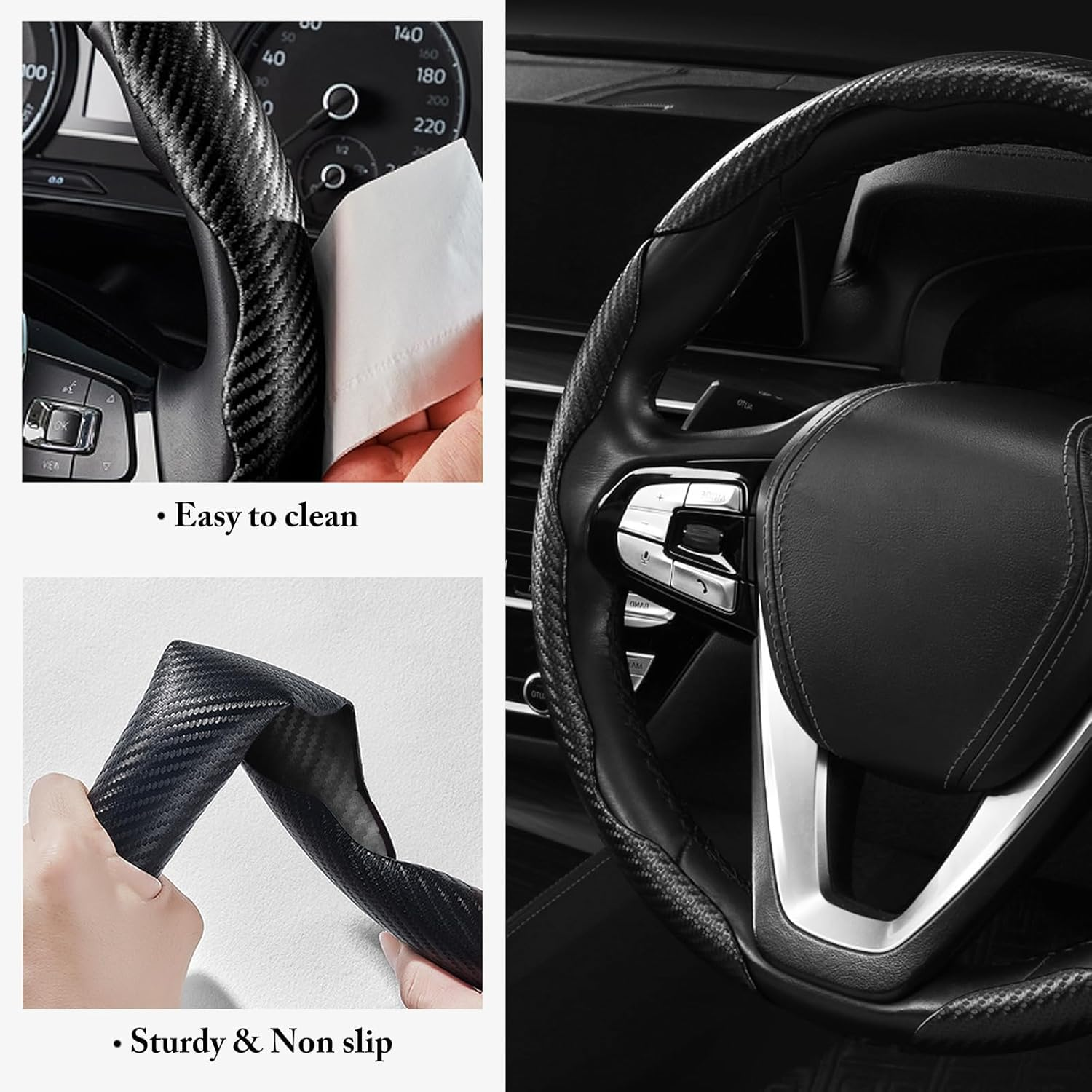 MAEZOE Car Carbon Fiber Steering Wheel Cover, 3Pcs Segmented Anti-Slip Steering Wheel Protector for Men and Women, Suitable for 99% of Cars on the Market image number 6