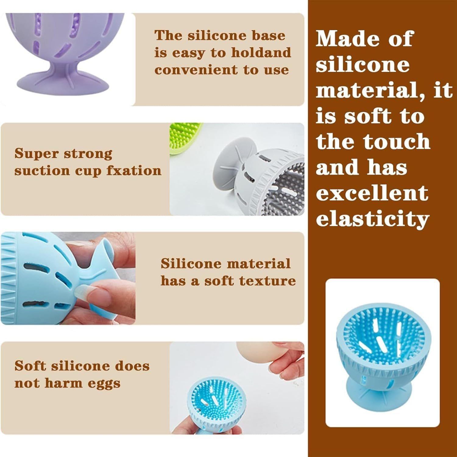 Silicone Egg Brush Cleaner with Suction Cup, Premium Fresh Egg Washer and Brush for Easy Cleaning of Farm-Fresh Eggs image number 5