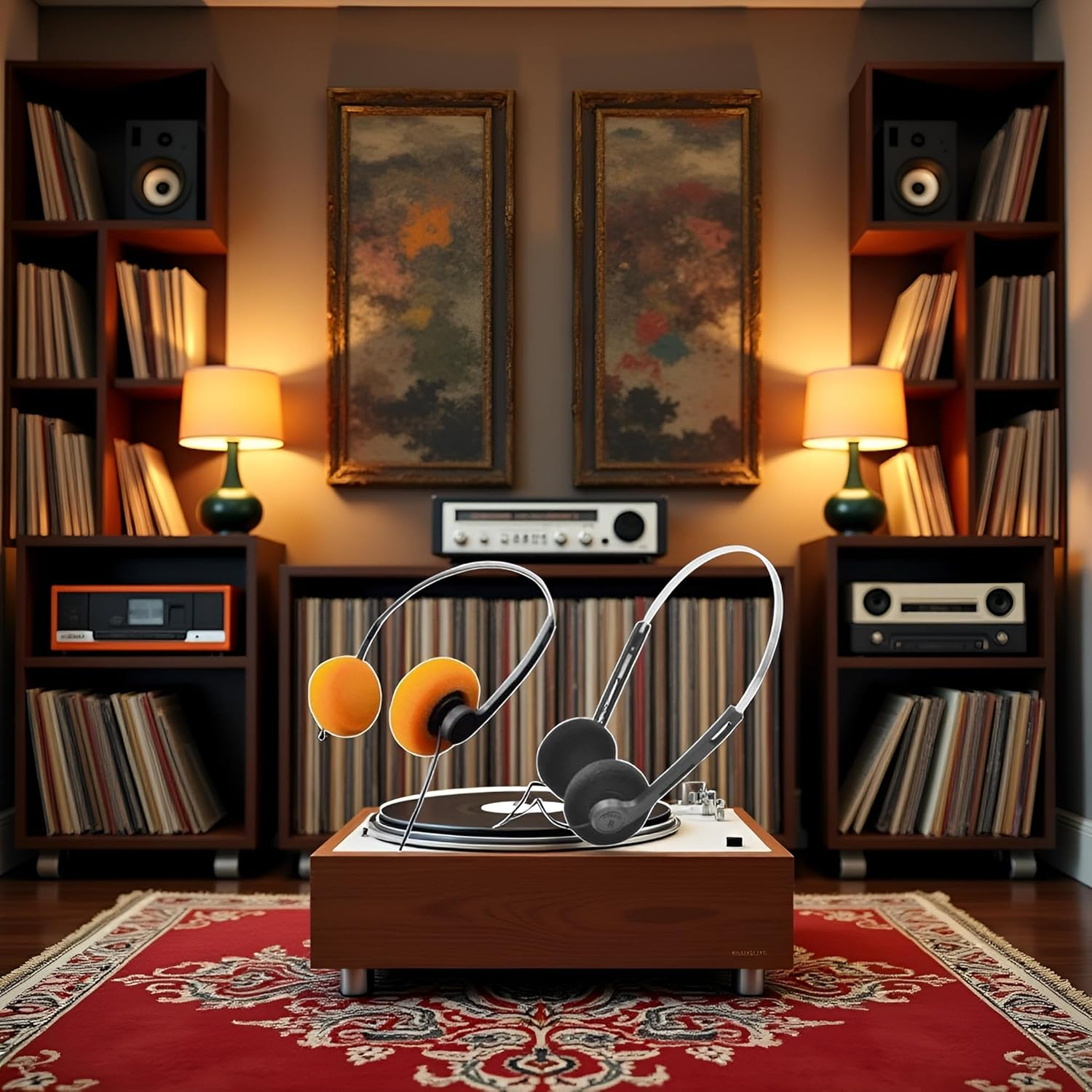 GANPUB 2 Pcs Orange and Black Retro on Ear Headphones, Wired Stereo Headphones, Headphone, Lightweight Portable Headphone with Adjustable Headband, Cassette Player, Over-Ear