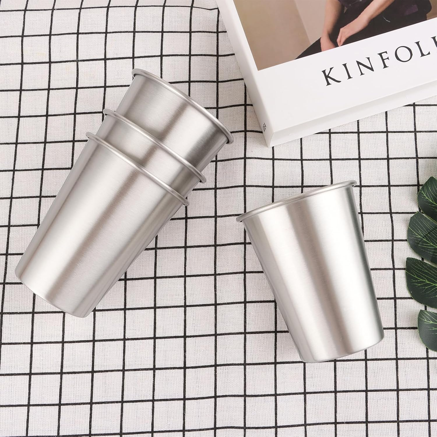 AKOLAFE Pack of 6 Stainless Steel Cups 350 Ml Stainless Steel Cups 12 Oz Drinking Cup Stackable Metal Cup Large Foldable Camping Mug Stainless Steel Bpa-Free Travel Mug for Picnics, Parties image number 1