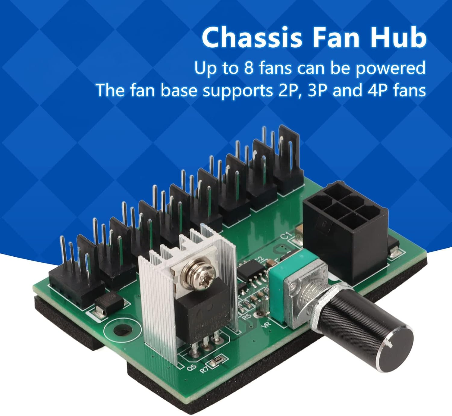 12V 8 Way Case Fan Speed Controller, PWM Fan Hub Controller, CPU Fan Hub PC Fan Controller for 4 Pin 3 Pin 2 Pin CPU Fans image number 4