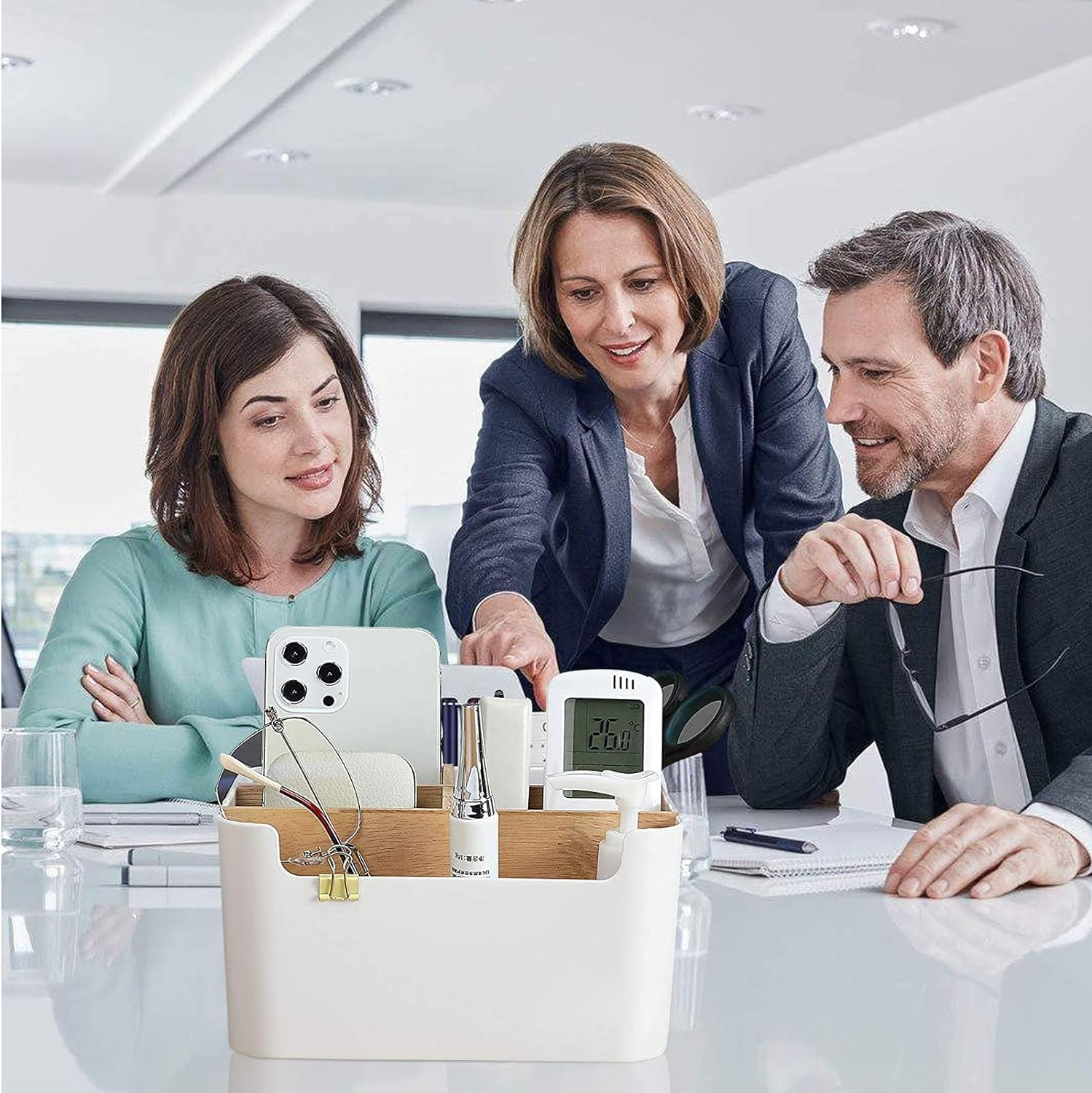 Wooden Desktop Pen, Wooden Desktop Organiser, Bamboo Desk Organiser, Storage Box with Removable Compartments, Multifunctional Storage Box, Desk Accessories image number 6