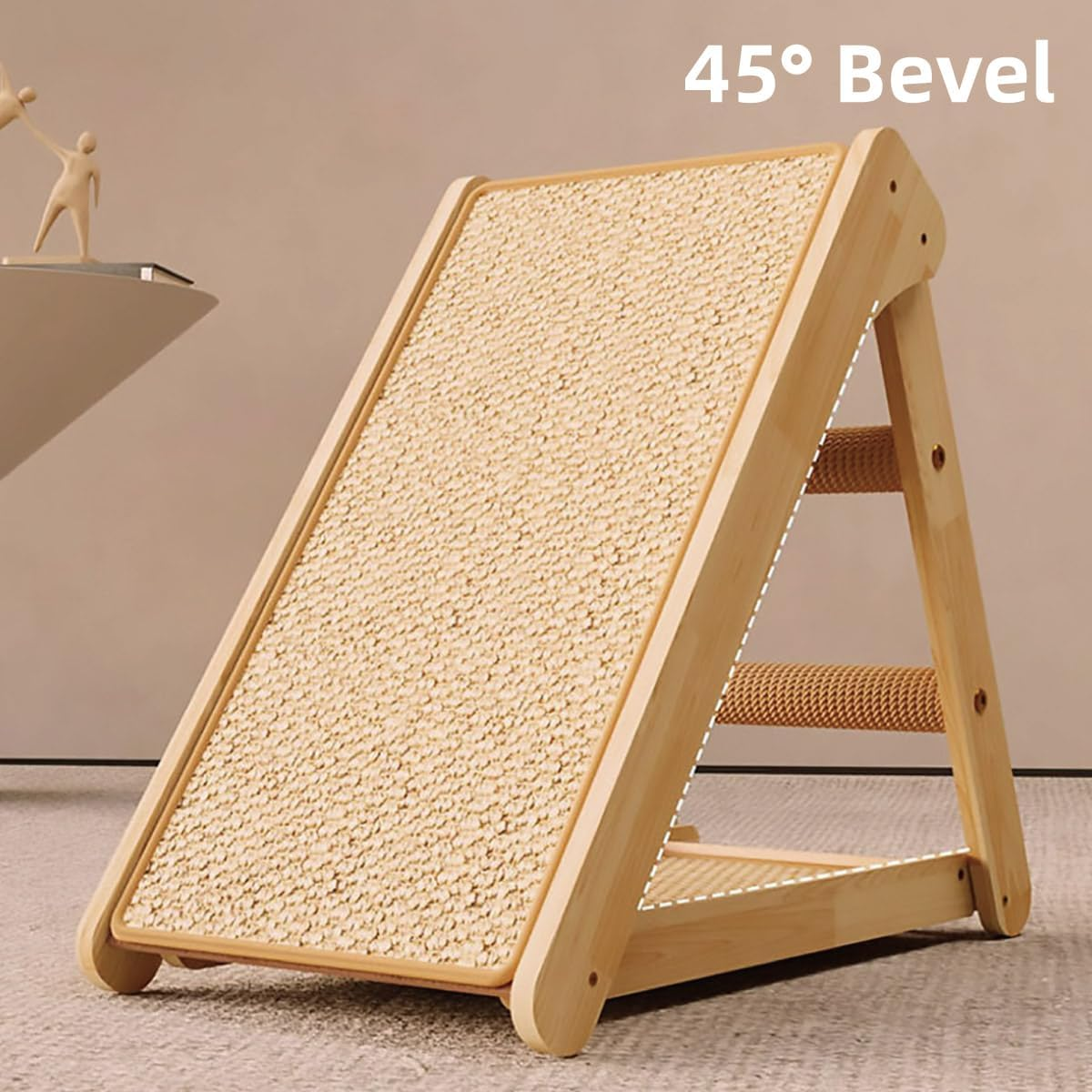 AIMALL Wooden Cat Scratching Board with Sisal Pad, 19.3X10.2X17.7In Wear-Resistant Cat Climbing Frame and Nest, Space-Saving Natural Wood Colour Interactive Cat Toy for Indoor Cats image number 5