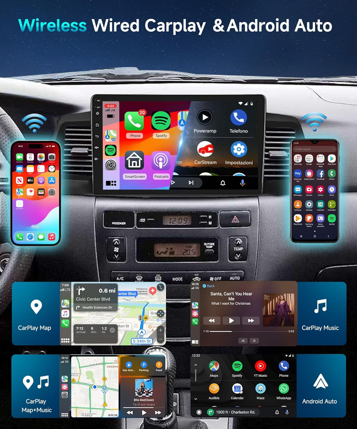 2G 64G Car Stereo Radio for Toyota Corolla EX 2005-2012 with Wireless Carplay Android Auto Mirrorlink, Podofo 9Inch HD IPS Touch Screen Bluetooth Car Radio with GPS EQ Wifi SWC Backup Camera Mic 28Uis image number 6