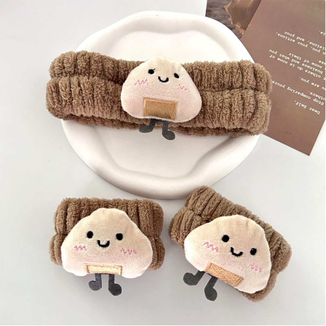 Spa Face Headband Wrist Wash Bands Set Face Wash Bracelets Elastic Makeup Hair Band Sweatband for Makeup and Washing Face Women Spa Yoga Shower, Coffee Colour image number 4