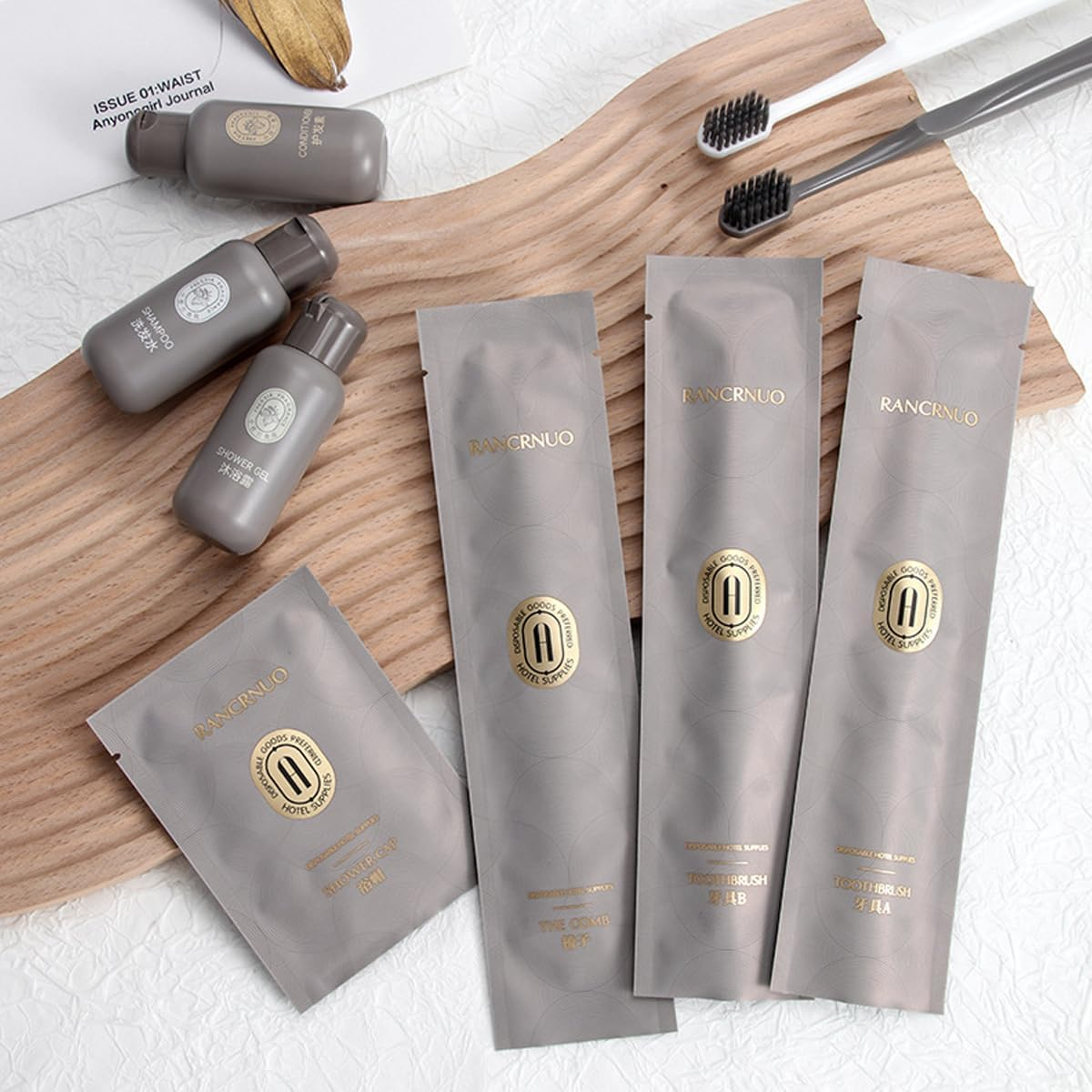 AIMALL Disposable Toothbrush with Toothpaste, Star Hotel - Grade Toiletries Set, for Hospitality/Homestay, Includes Shampoo/Shower Gel/Soap, Compact & Elegant, 4 Choices image number 4