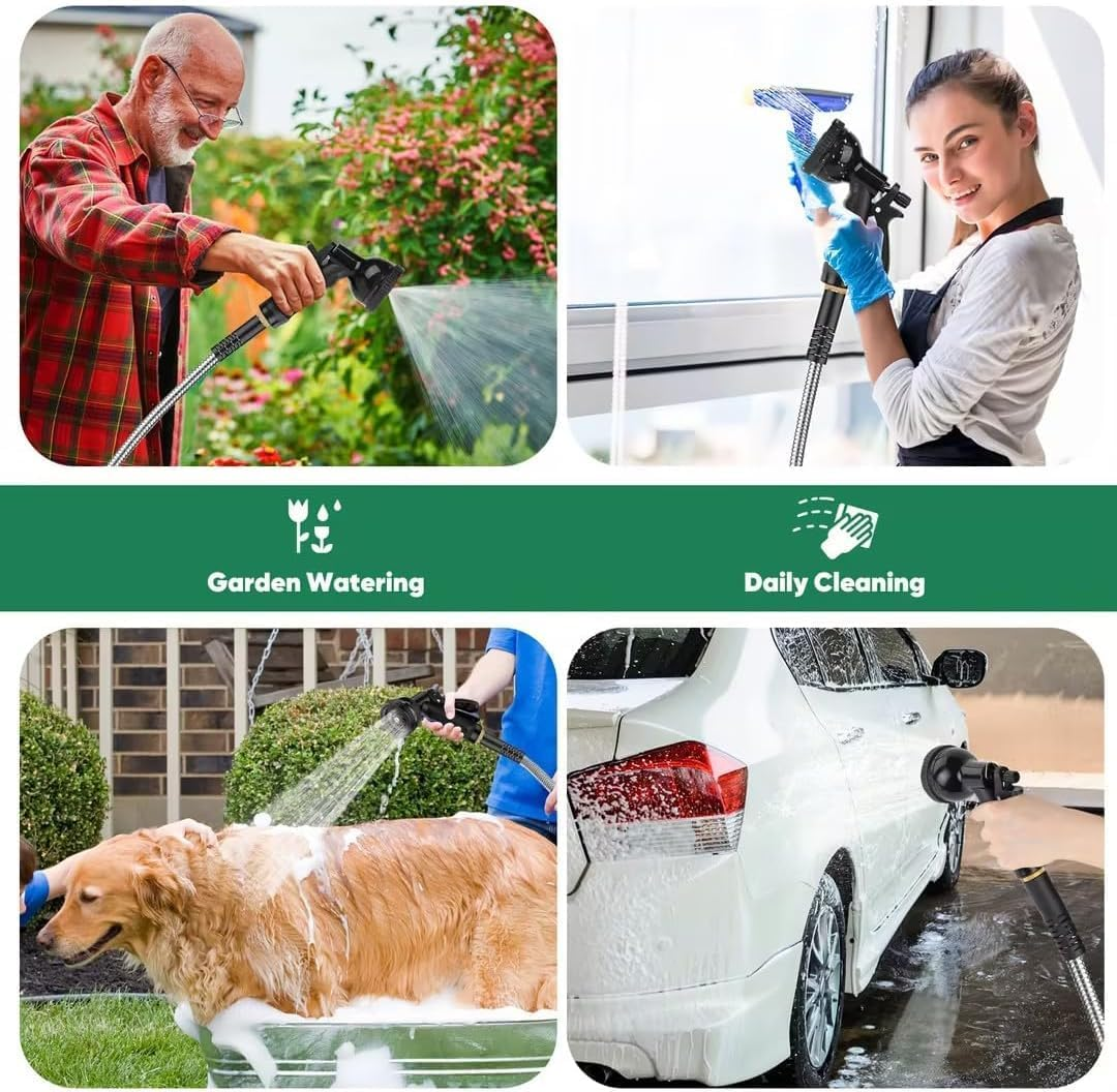 304 Stainless Steel Garden Hose 50Ft, Heavy Duty Water Hose with 10 Functional Nozzles, No Kink, Lightweight and Flexible, Easy to Use and Store, Strong and Sturdy, Suitable for Yard and Lawn image number 4