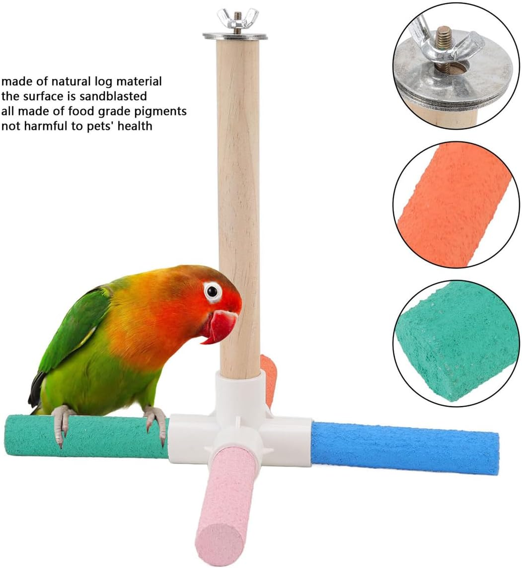 AIMALL Colorful Parrot Perch Stand &ndash; Cross Scrub Grinding Claw Bar for Birds, Easy to Install, Measures 7.09 Inches image number 5