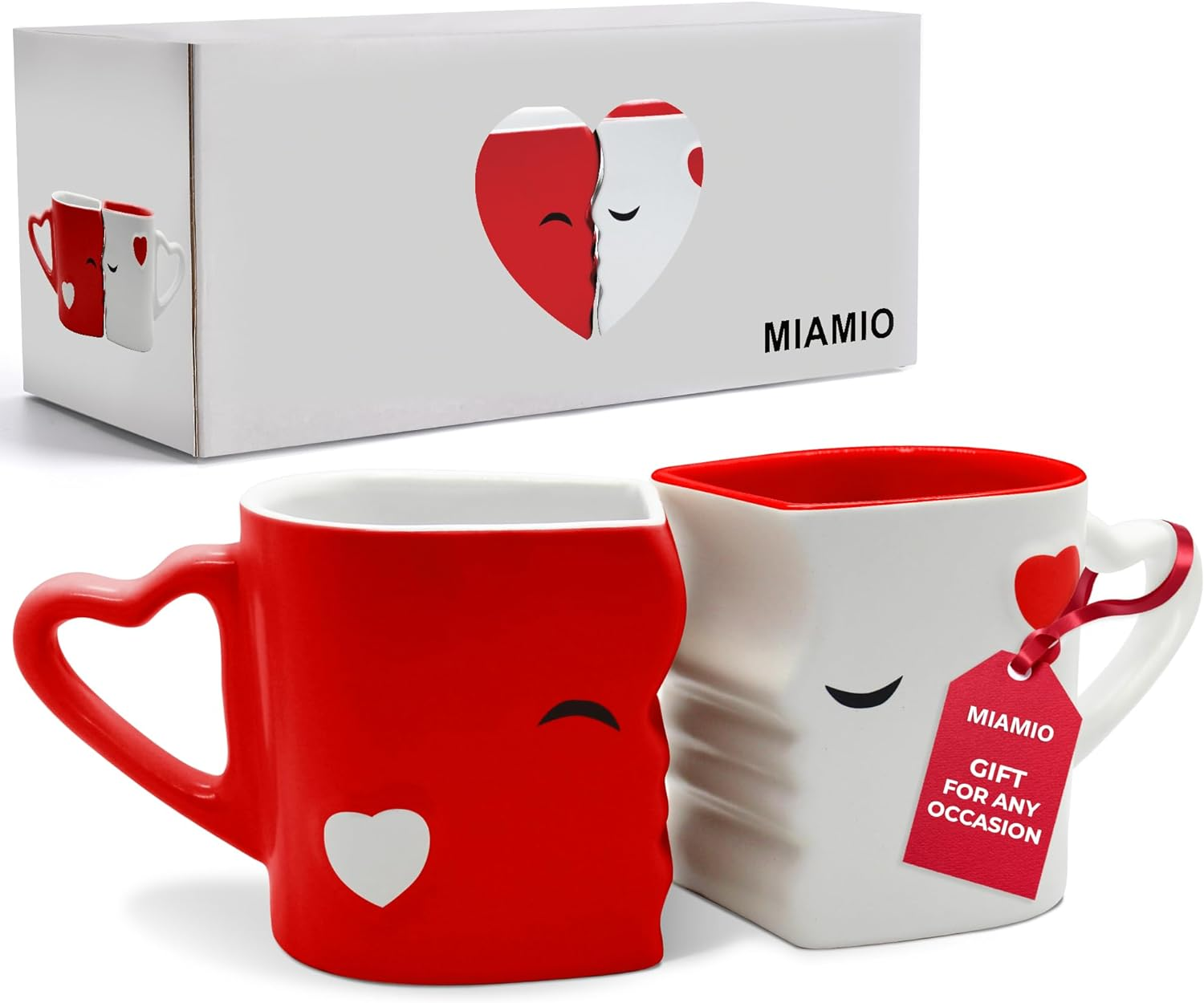 MIAMIO - 300Ml Ceramic Coffee Mugs/Kissing Mugs Gift Set for Couples/Weddings/Birthday/Anniversary (Red)