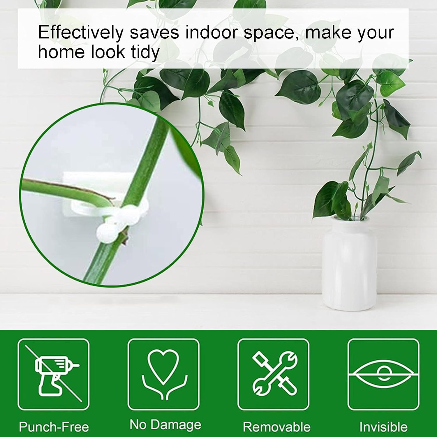 Ejoyous 100 Pcs Plant Climbing Wall Fixing Clips (1.4X0.8X0.8In) Eco-Friendly ABS Material, Tool-Less Installation Knob Design, Non-Damaging, for Vines Indoor/Balcony/Garden/Greenhouse (White) image number 4