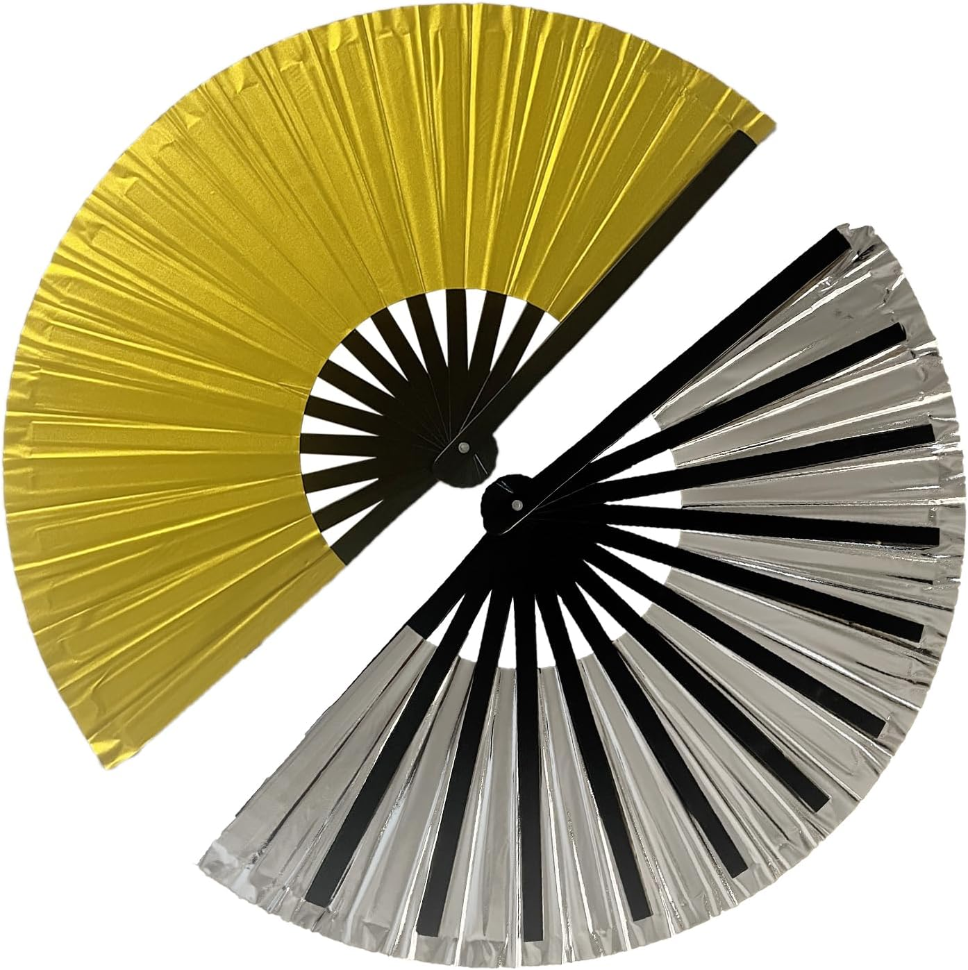 Dmjuncong 1Pcs Large Folding Hand Rave Fan,Clack Handheld Fan,Silvery Hand Fan,For Festivals, Rainbow Outfits,Disco Party,Home Decoration and Many Occasions.