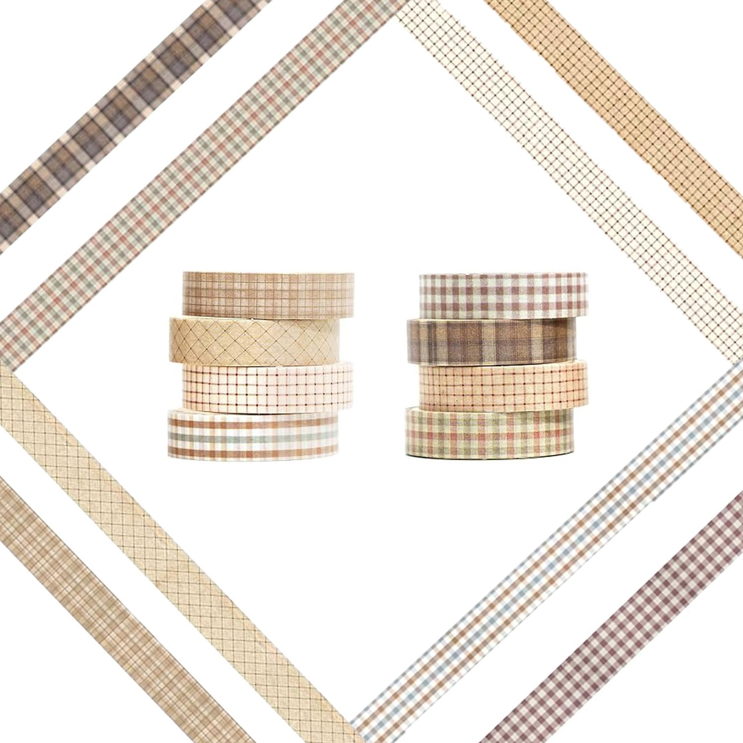 Vintage Tape 8 Rolls Set,Ultra-Thin Nostalgic Decorative Pattern Handbook Tape,For Art Collage,Diy Crafts,Journal Decoration,Gift Wrapping,Classic Checkered Vintage Series (Retro Plaid)