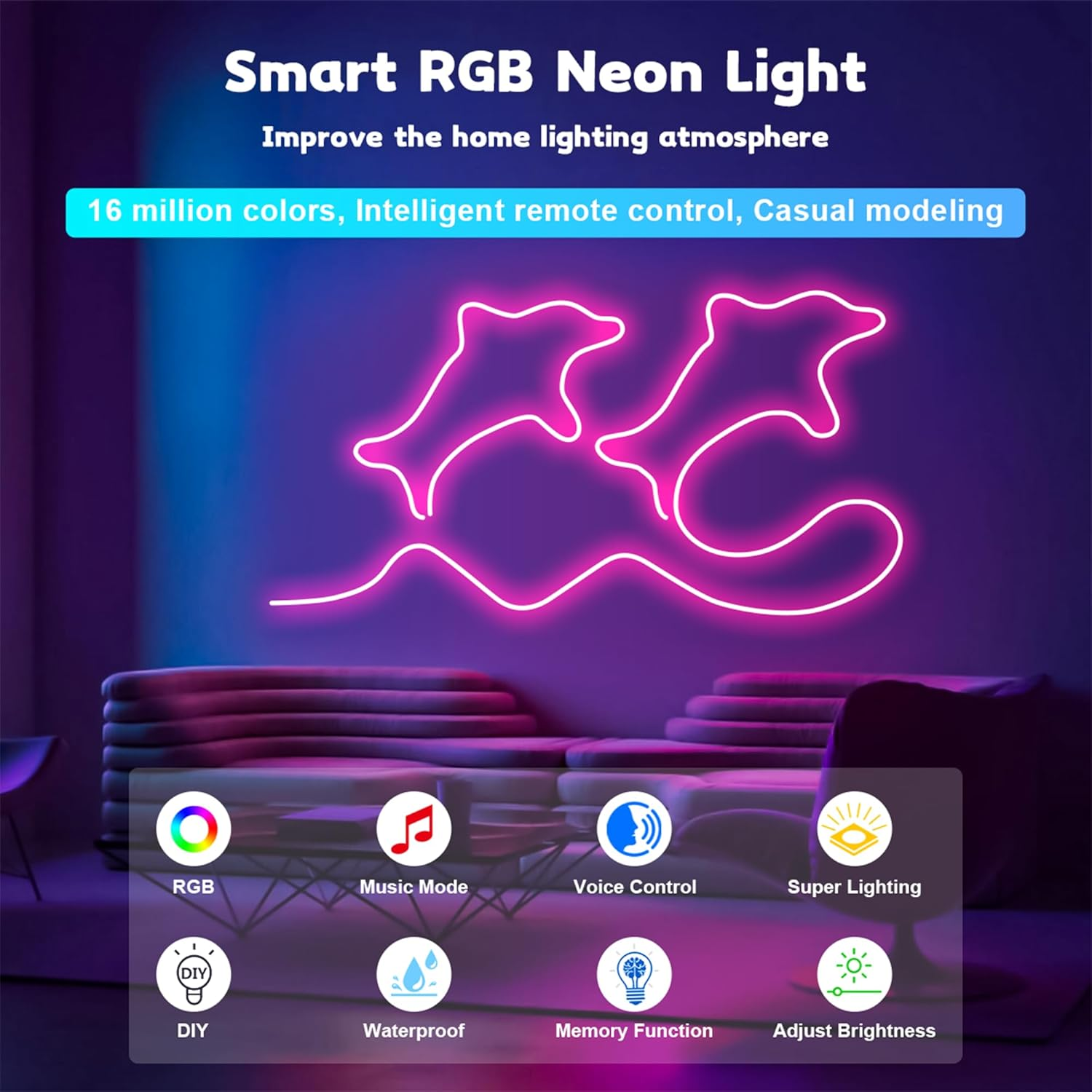 Cozylady 20Ft LED Neon Rope Lights, Waterproof 6M RGB Rope Lights Works with Alexa, Google Assistant, Music Sync, Smart Wi-Fi App Control, DIY Design Neon Lights for Bedroom Gaming Room Wall Decor image number 3