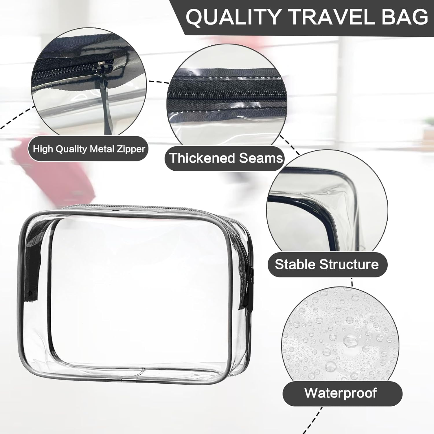 Viiotu 3 Pack Color Clear Toiletry Bag, Waterproof PVC Clear Makeup Bag, Portable Clear Travel Toiletry Bags for Traveling Men Women (3, Black) - Pink image number 2