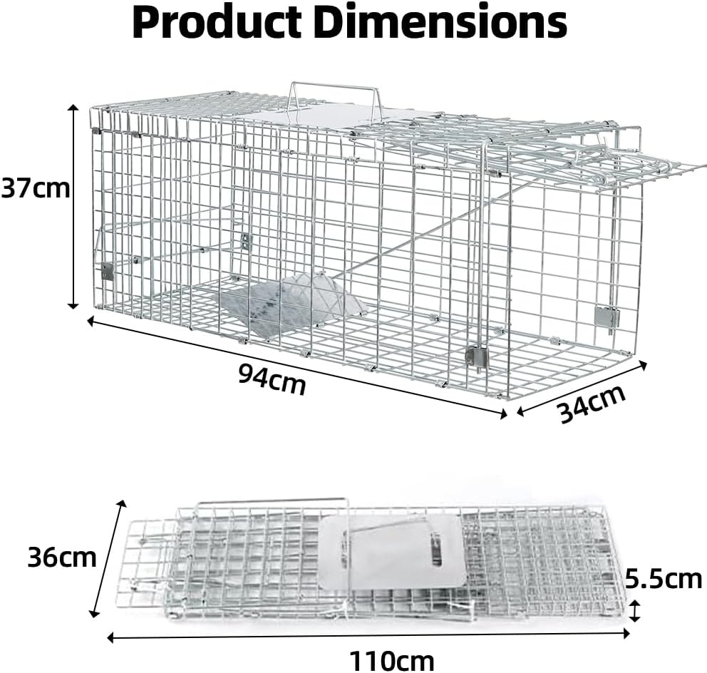 Possum Trap 94 X 34 X 37Cm XL Live Animal Trap Cage - Catch and Release Heavy Duty Folding Cage for Possum Feral Cat Red Fox Opossum Rabbit, Humane Animal Live Traps for Squirrels, Groundhogs, Possums image number 2