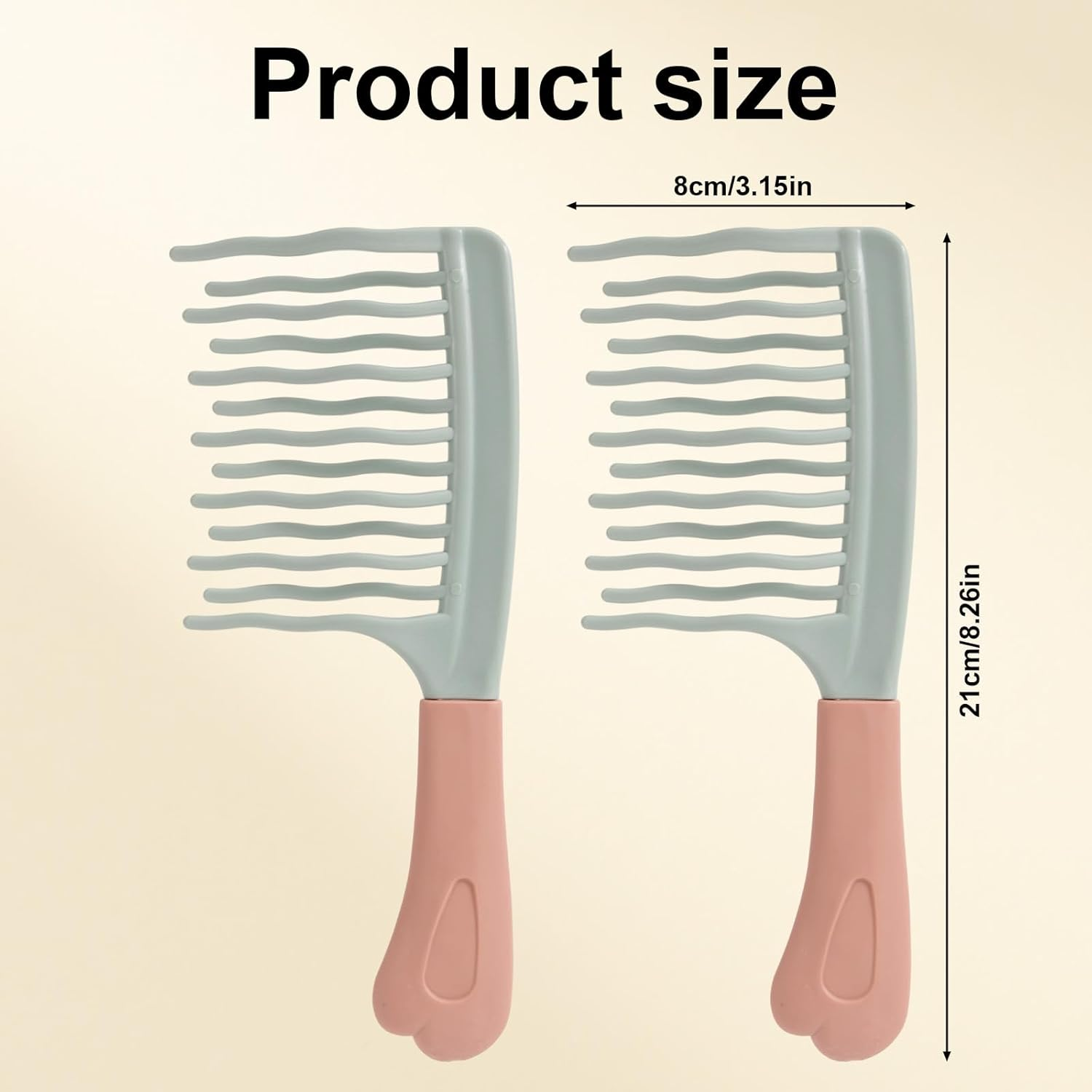 Fukaisu 2Pcs Wide Tooth Curly Hair Comb, Detangling Hair Brush with Double Row Wavy Tooth Design for Long/Thick Dry/Soggy Hairs for Women/Girl(Green) image number 2