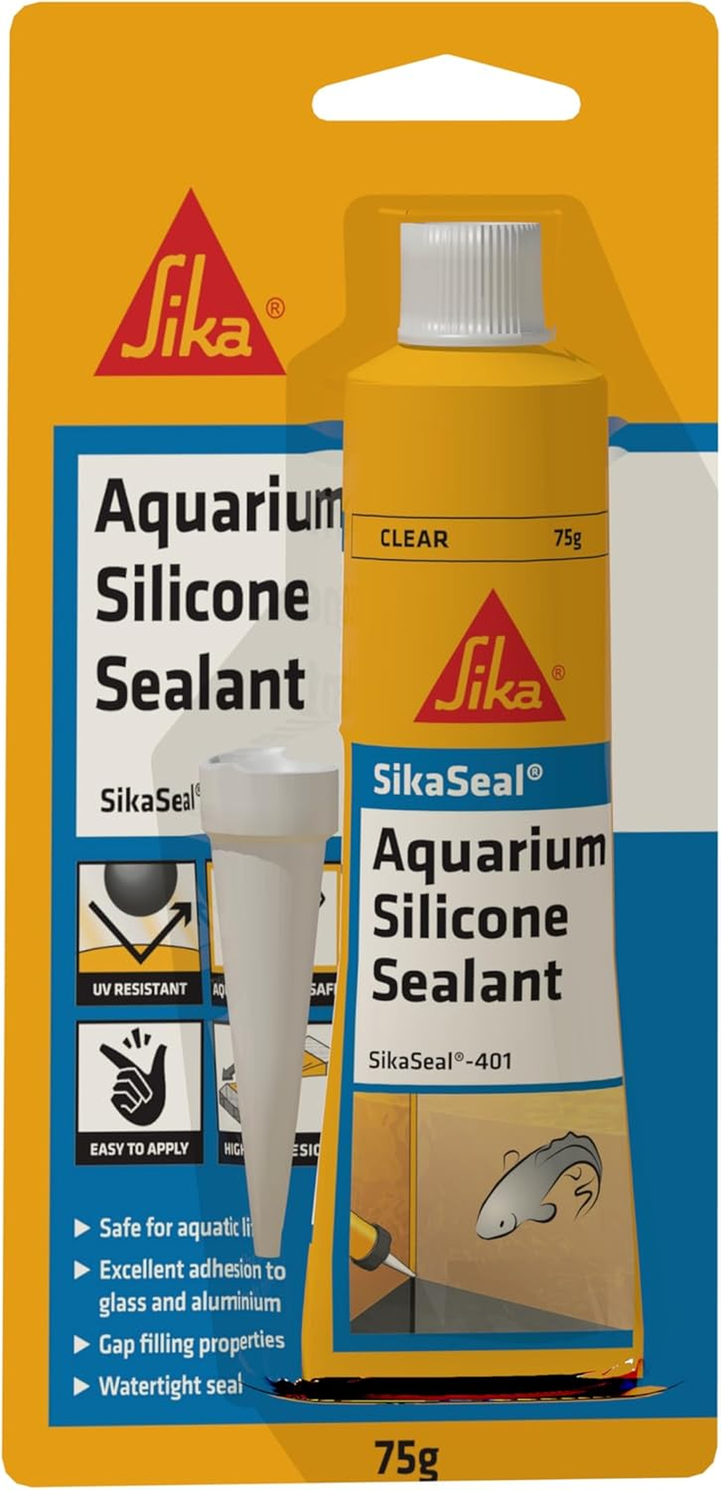 SIKA - Aquarium Safe Silicone Sealant - Sikaseal-401 Aquarium, Clear - UV Resistant - Extreme Temperature Resistance - Ideal for Fish Tanks, Water Pumps, Glass & Aluminium Sealing - 75Gr image number 1