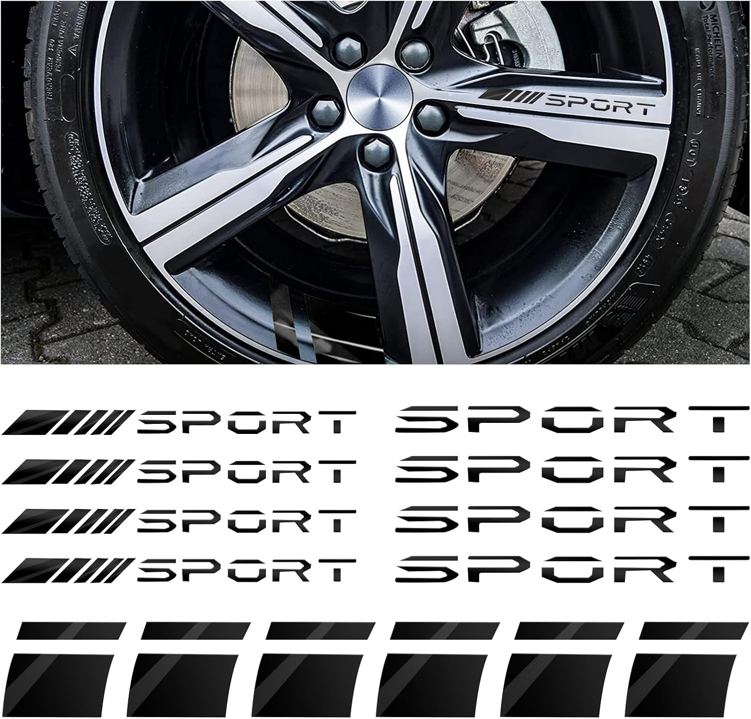 14 PCS Car Decal Stickers, Sport Logo Car Rear Stickers & Mirror Decals, Auto Wheel Reflective Personality Stripes, Sport Emblem Wheel Rim Decor Stickers for All Vehicles (Black)