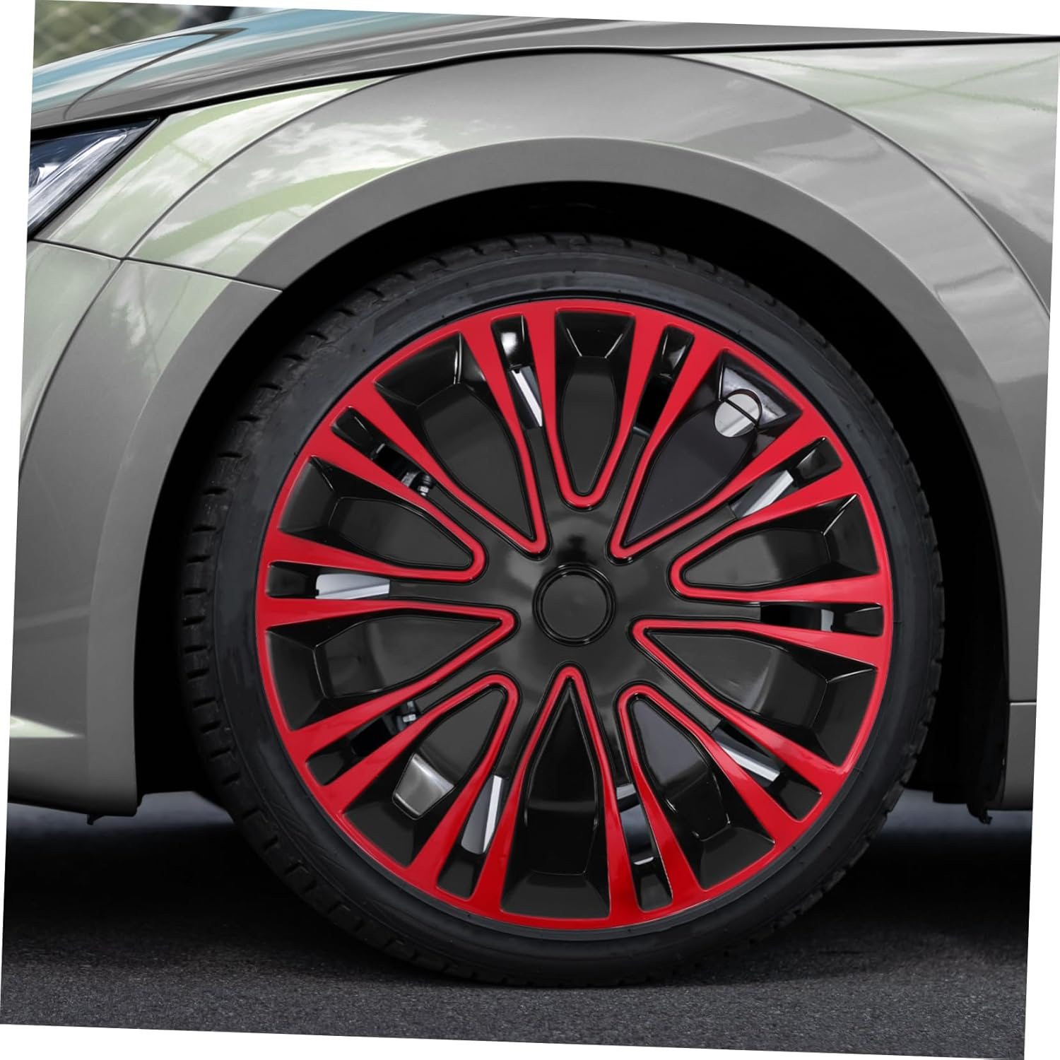 Mikinona 14 Inch Automotive Wheel Hub Caps 2-Tone Red Black Decorative Hub Covers Universal Fit for Car SUV Truck Rim Accessories image number 5