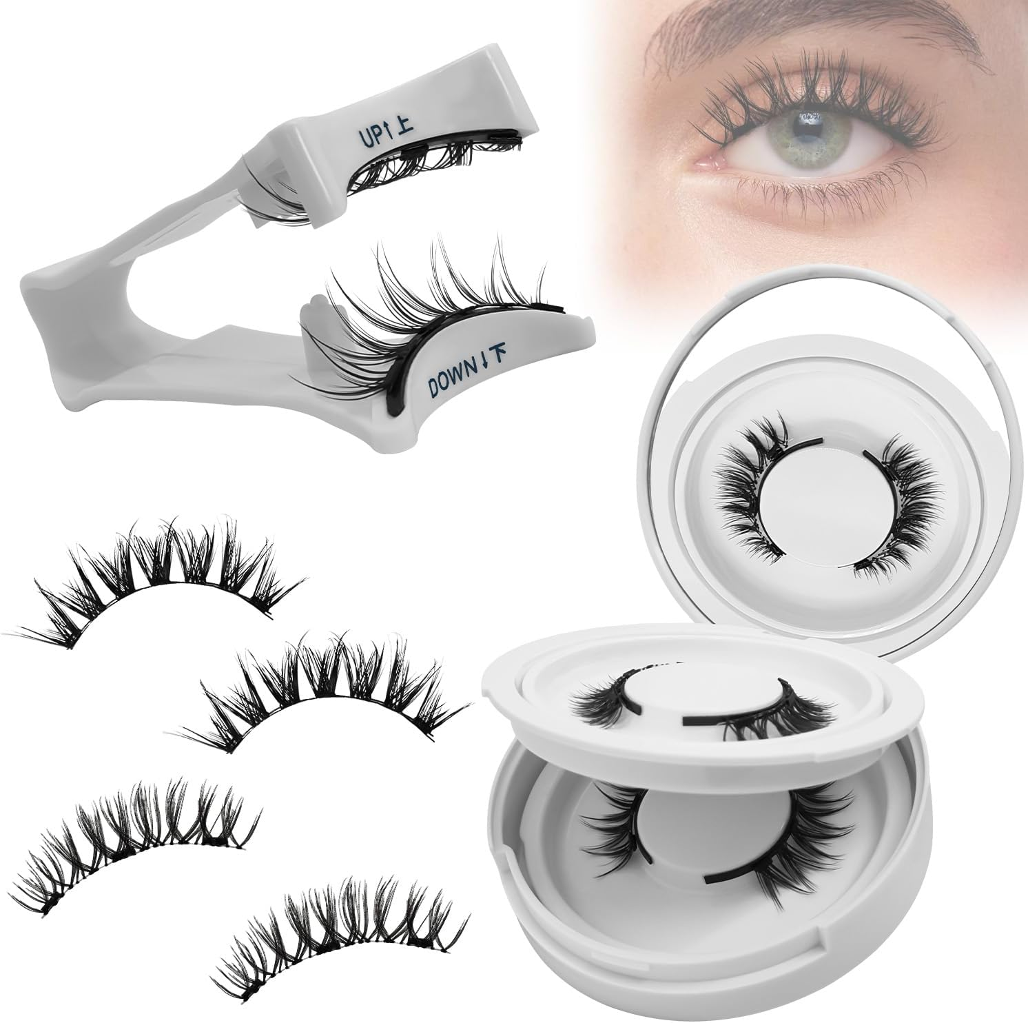 Necomi Magnetic Eyelashes, 3D Natural Look Lashes with Applicator, Reusable Magnetic Eyelashes Kit，2 Pairs False Eyelashes, No Glue Needed, Easy to Wear and Remove