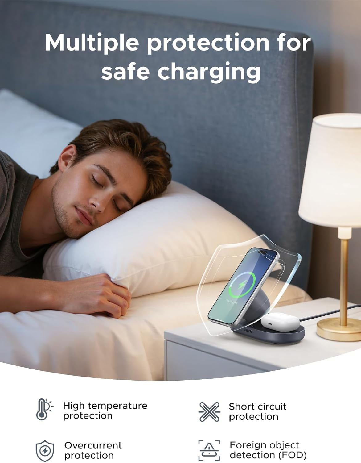 UGREEN for 15W Magsafe Charger Qi2 Certified, 2-In-1 Wireless Charger Stand, Magnetic Charging Station, Compatible with Iphone 17/16/15/15 Plus/15 Pro/15 Pro Max/14/13/12, Airpods image number 2