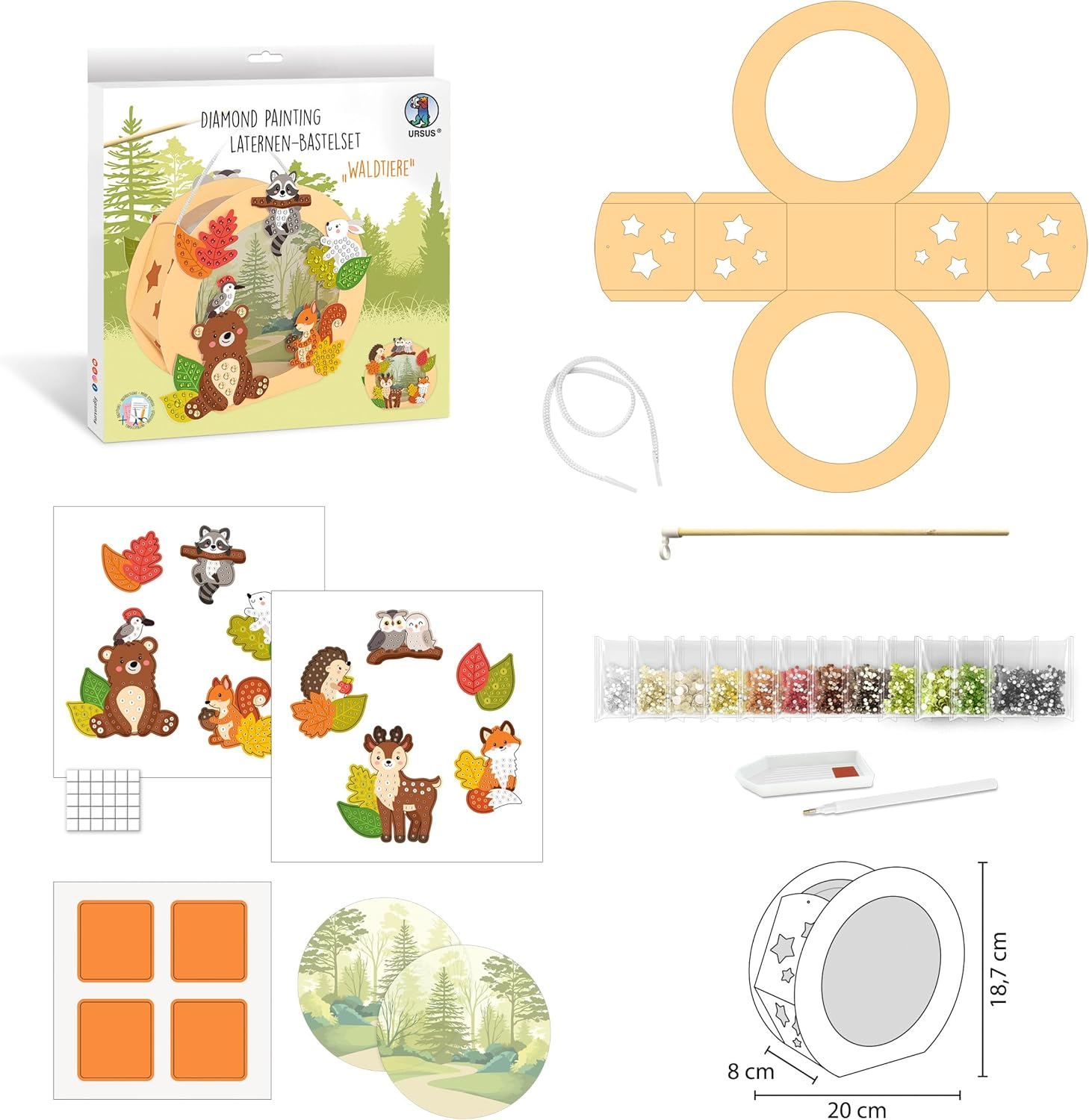 Ursus 1882 00 02F Diamond Painting Lanterns Craft Set Forest Animals, Approx. 20 X 18.7 X 8 Cm, with Rhinestones, for Lantern Crafts, DIY Craft Set for Lantern Parade and Decoration image number 4