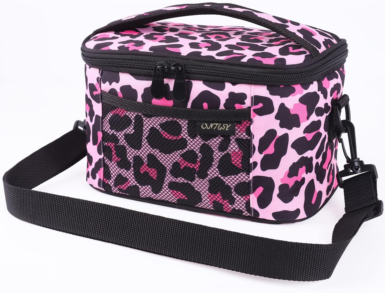 ONTESY Black Lunch Box for Men Women, Solid Color Insulated Bag for Work School Picnic Foldable Medium Size Leakproof Cooler for Kids Boys Girls with Adjustable Shoulder Strap for - 7.2L