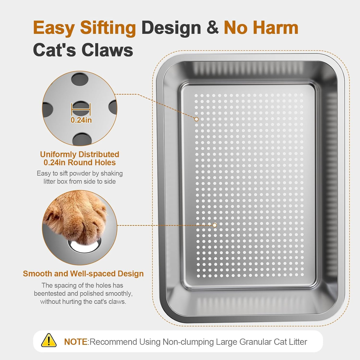 Stainless Steel Sifting Litter Box, 23.6" L X 15.7" W X 13" High Sided Metal Sifting Cat Litter Box for Pine Pellets, Enclosed Sifting Box with Lid, Anti-Leakage, Easy Clean for Big and Multiple Cats image number 3