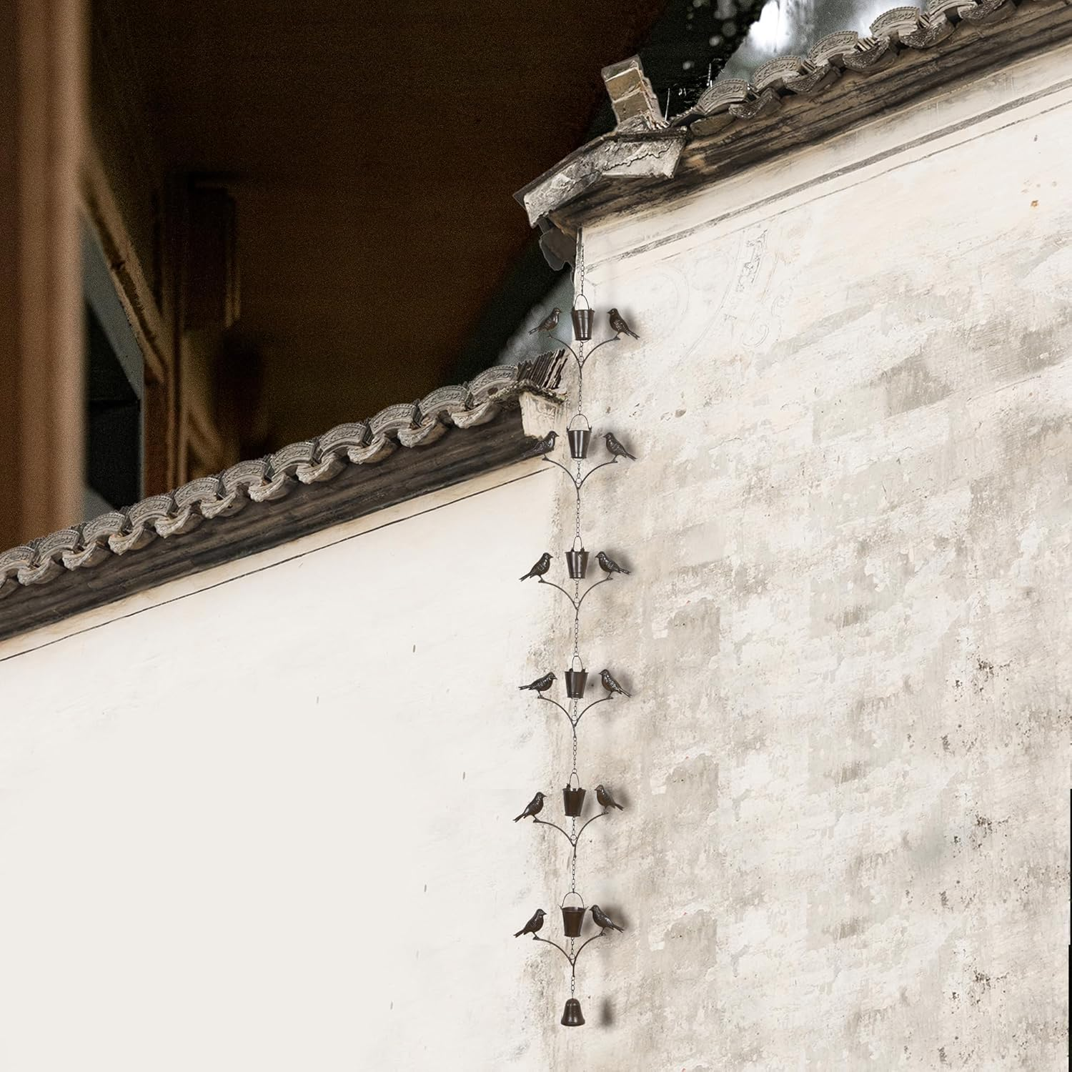 Topadorn Rain Chain Outdoor Decoration 6.3 FT, Rain Catcher Metal Chain Gutter Downspout 76'' for House Eaves, Garden & Patio, Birds & Buckets image number 3