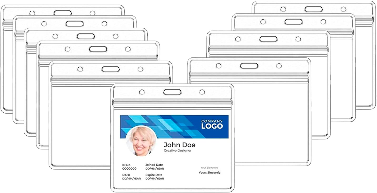 10PCS Horizontal ID Badge Holders, Sealable Waterproof Clear Plastic Holder, Fits Rfid/Proximity/Badge Swipe Cards or Credit Card image number 3