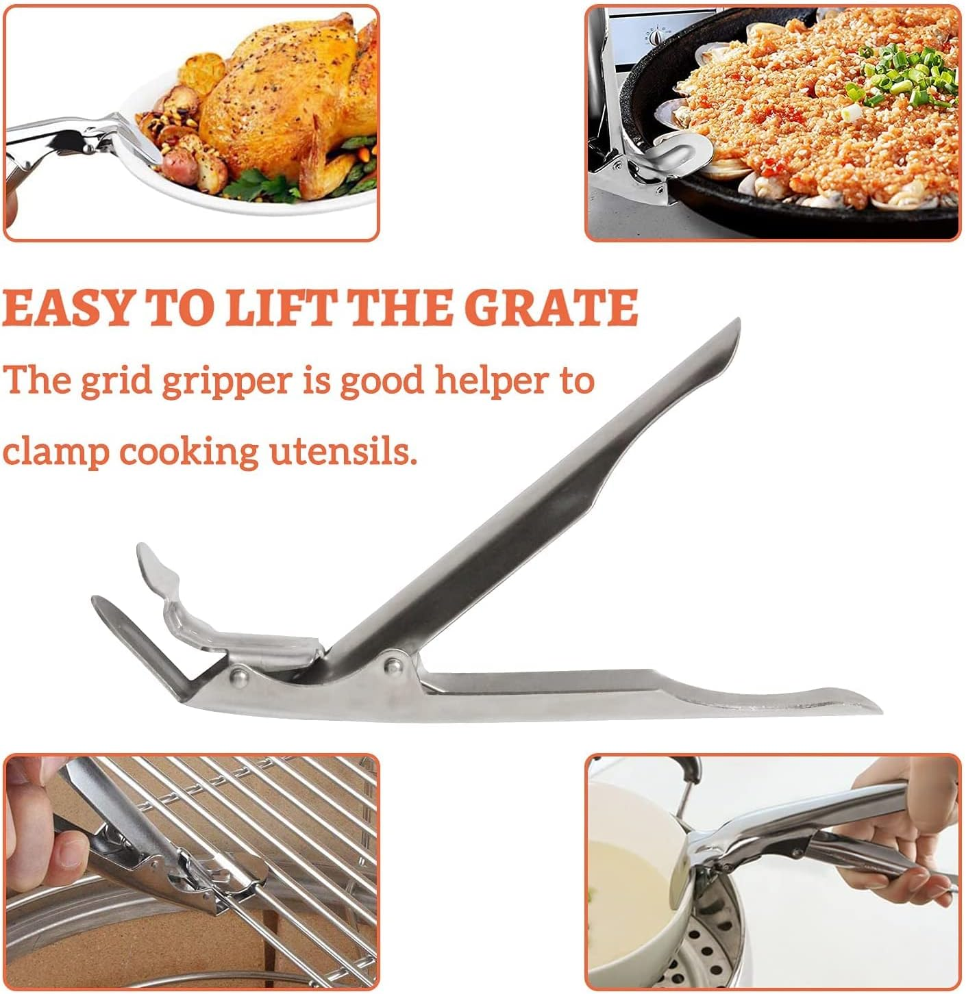 Grid Gripper, Stainless Steel Grill Gripper, BBQ Universal Grate Lifter, Grill Grid Lifter, Hot Plate Tongs, Cooking Gripper, BBQ Accessories,Grill Grate Lifter Tool image number 2