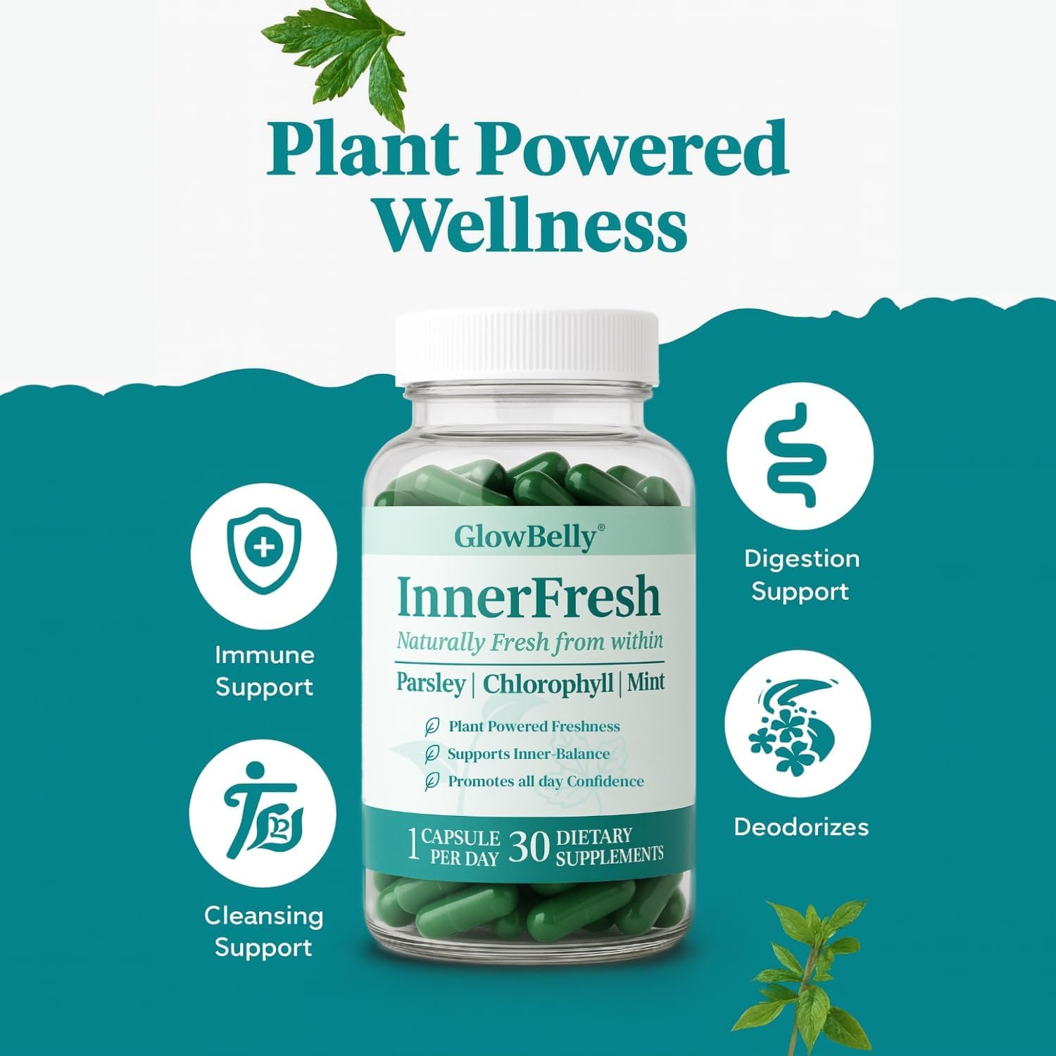 Innerfresh | Natural Deodorant Alternative for Body Odour | Parsley, Chlorophyll & Mint | Plant-Based Freshness Supplement | 30 Vegan Capsules