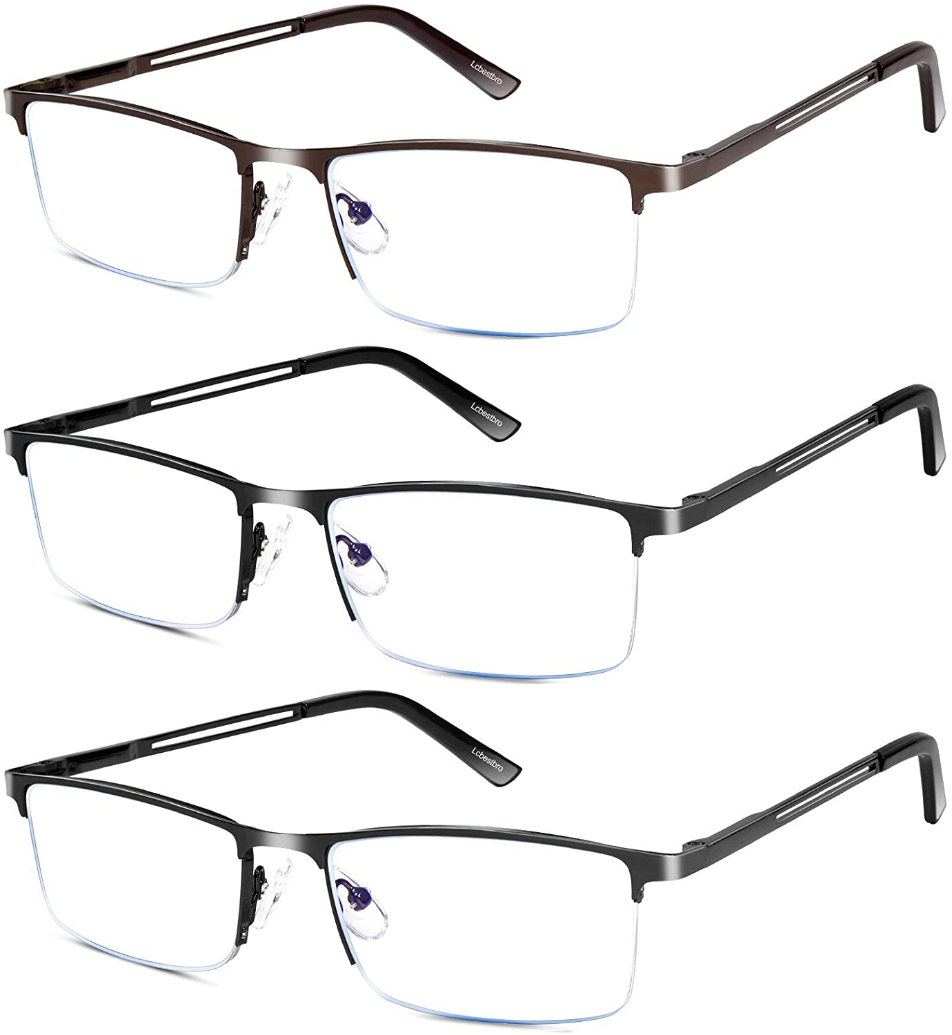 3 Pack Reading Glasses for Men, Metal Frame Blue Light Blocking Reading Glasses image number 2