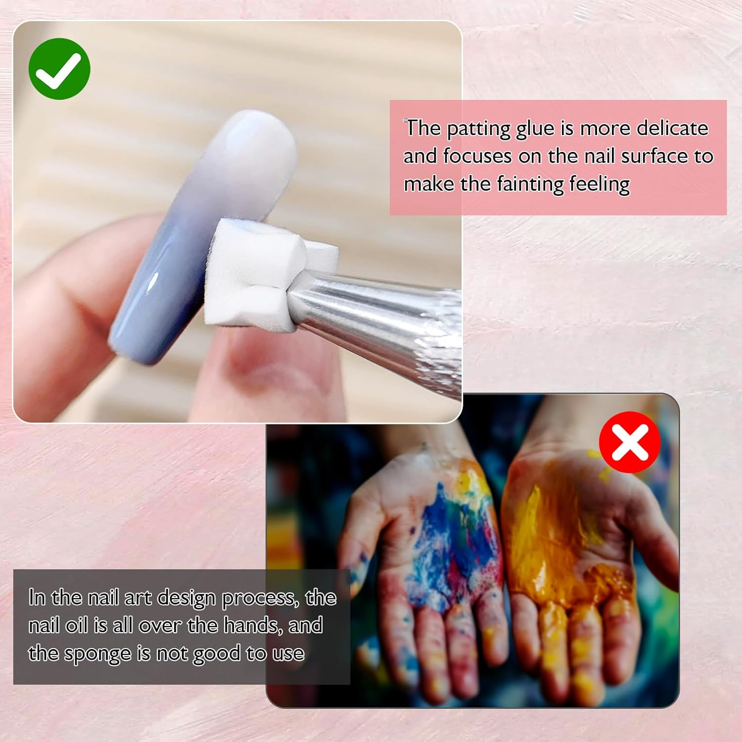 Pack of 200 Nail Art Sponge with Metal Gripper, Nail Art Rendering Tools with Gripper, Sponge Nail Brush, Nail Design Accessories for Nail Art Rendering image number 2